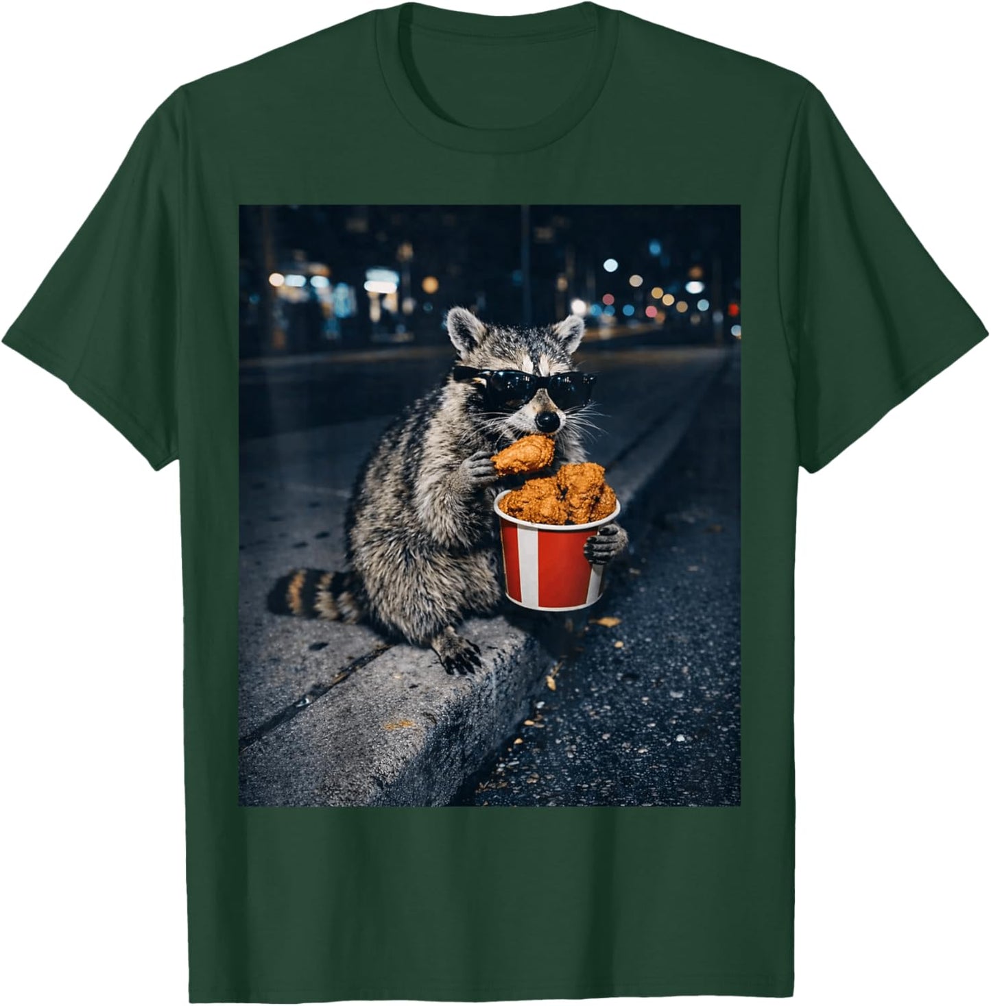 Raccoon Eating Fried Chicken Meme Silly Trash Panda Animal T-Shirt - T-Shirt | Forest