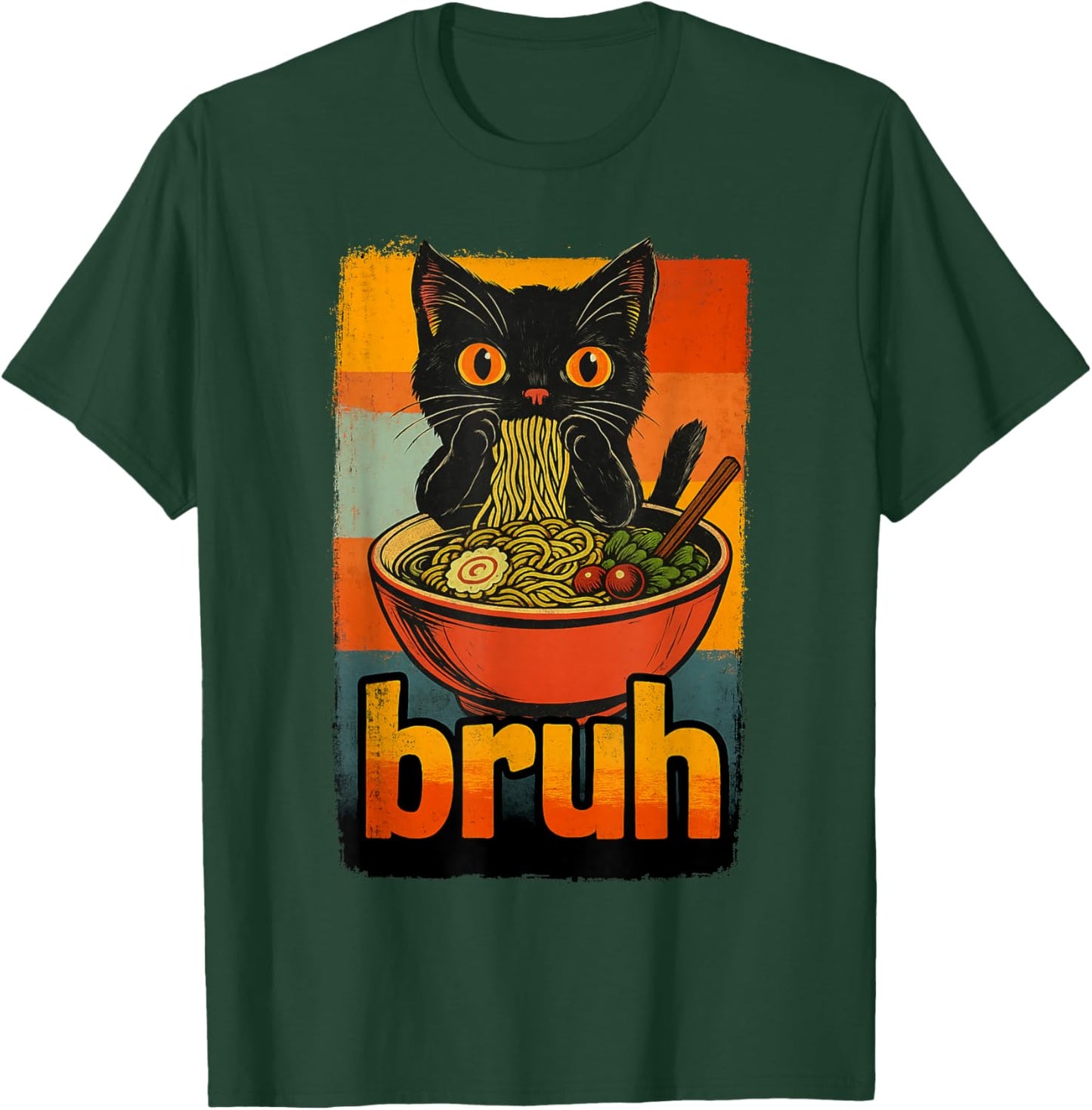 Funny Cat Eating Japanese Ramen Noodles Gifts Men Women Kid T-Shirt - T-Shirt | Forest