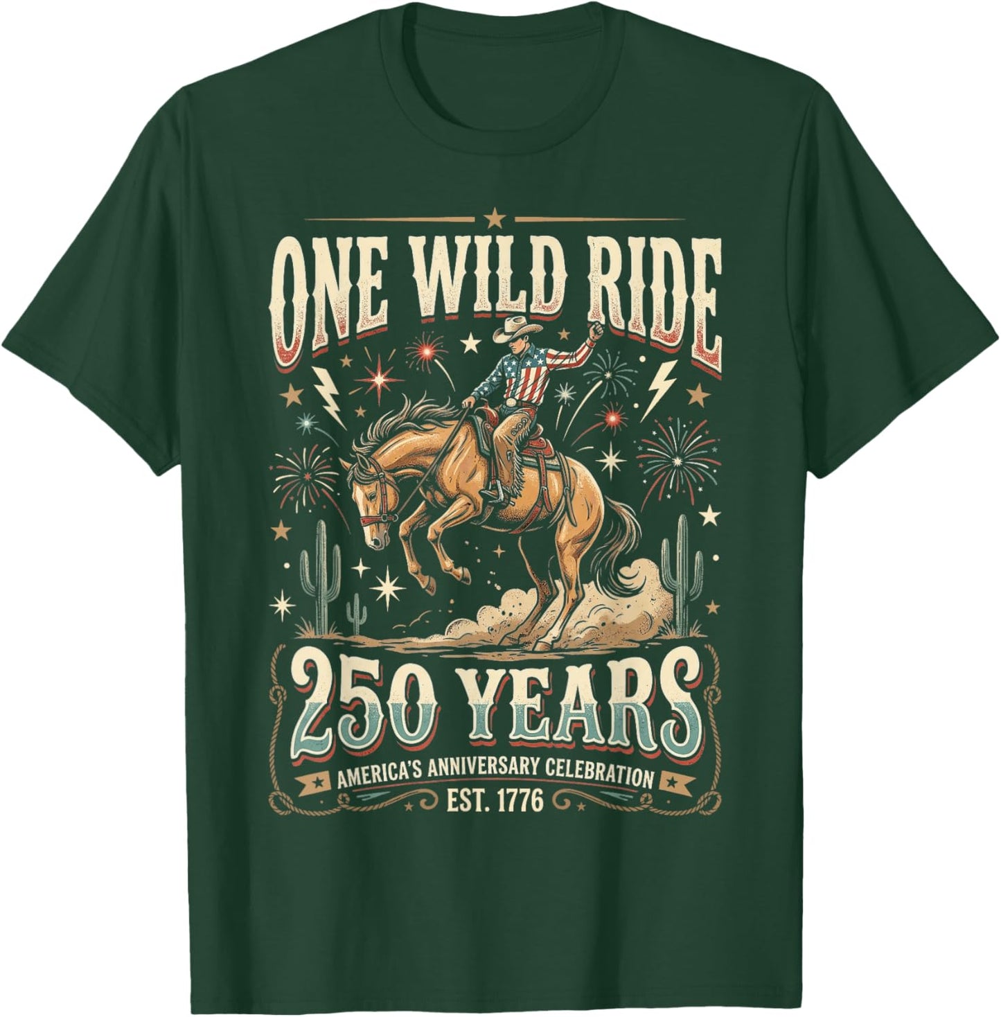 Patriotic Cowboy US 250 Years Independence Day T-Shirt - T-Shirt | Forest