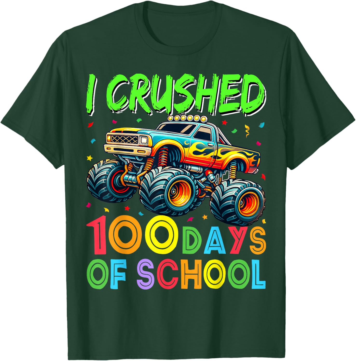 I Crushed 100 Days of School Truck 100th Day of School Boys T-Shirt - T-Shirt | Forest