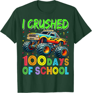 I Crushed 100 Days of School Truck 100th Day of School Boys T-Shirt - T-Shirt | Forest