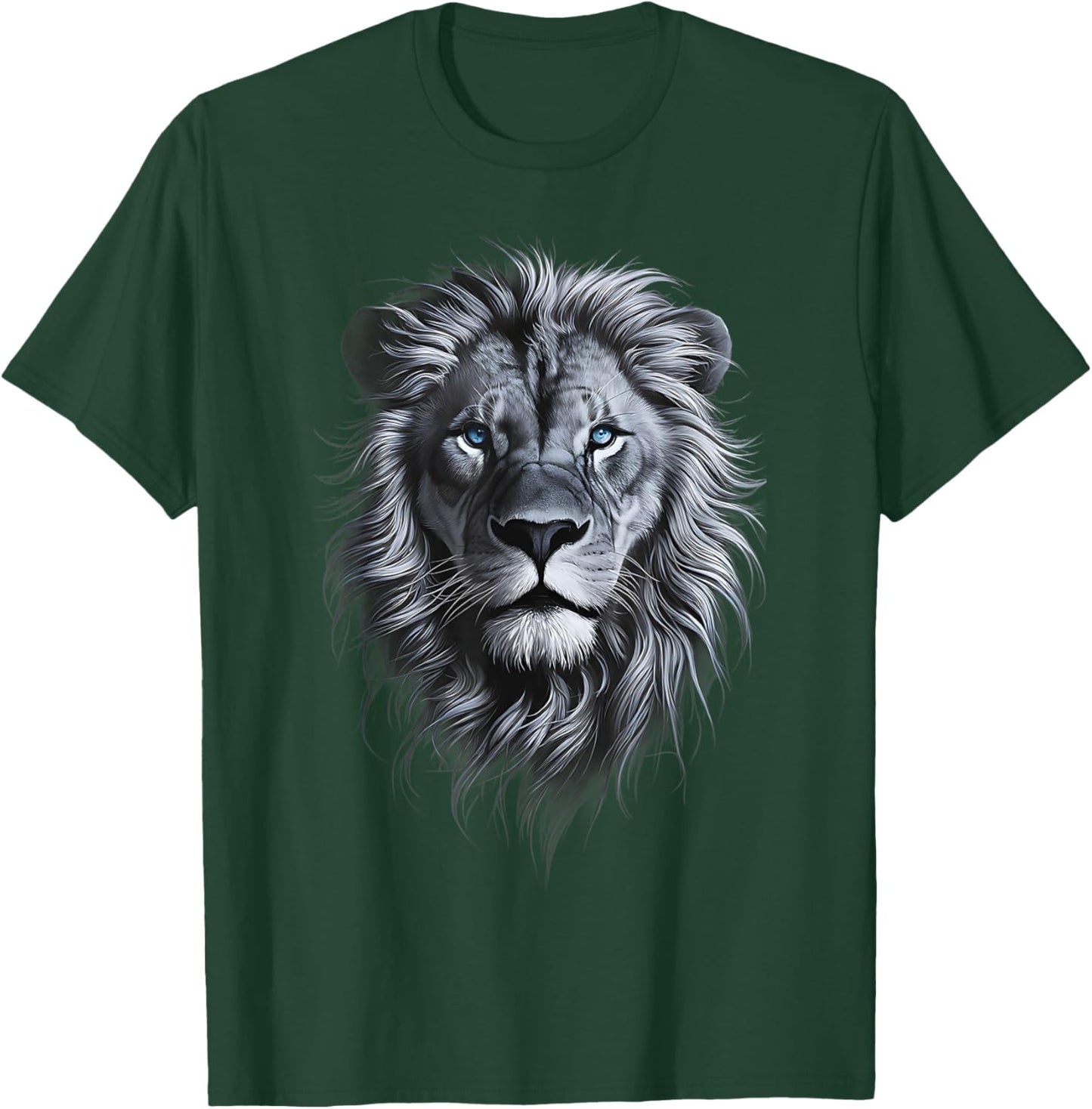 Lion Head With Blue Eyes Black art for lions lover Animals T-Shirt - T-Shirt | Forest