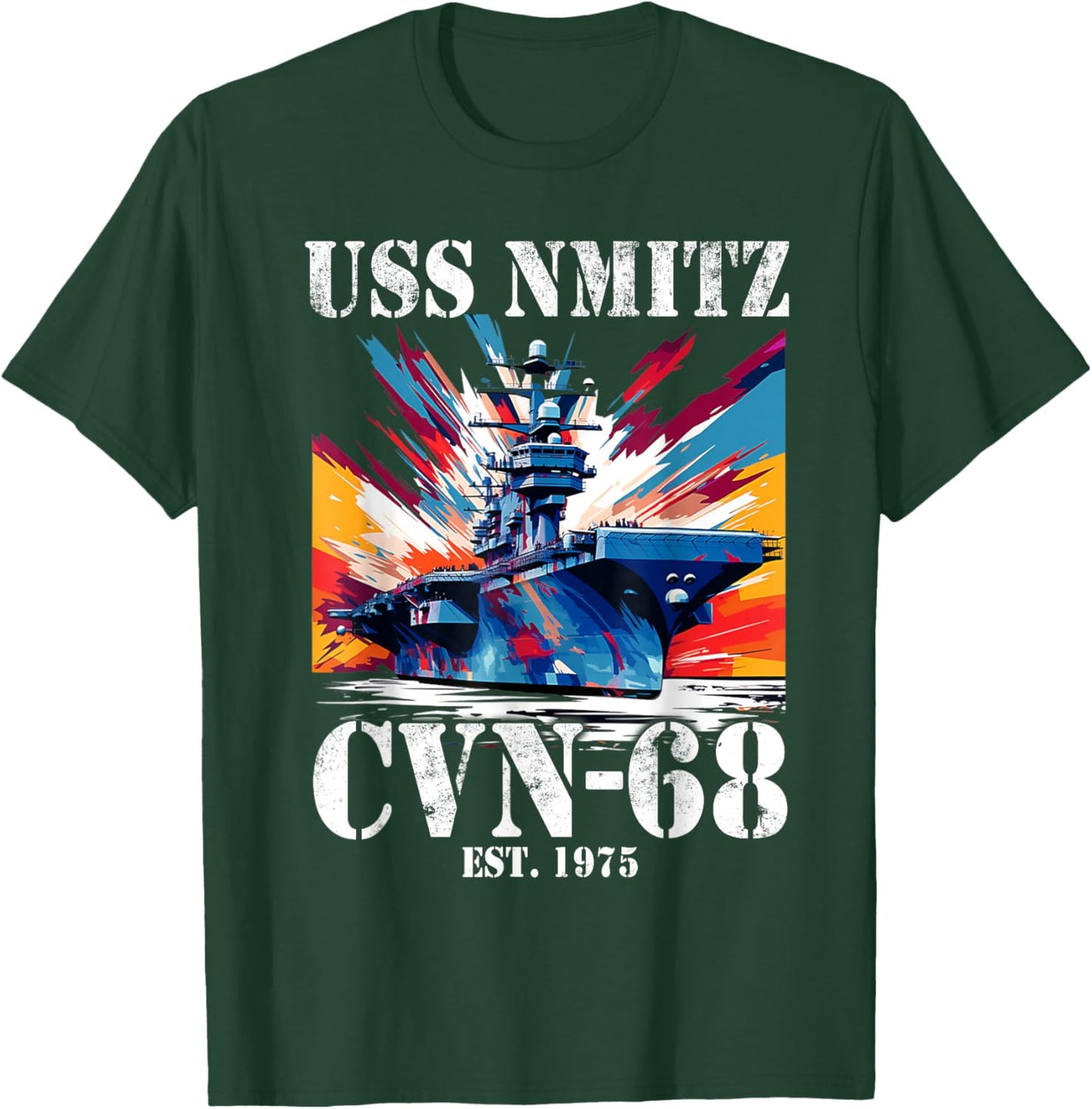 Flag Veterans Day USS Nimitz CVN-68 Aircraft Carrier Veteran T-Shirt - T-Shirt | Forest