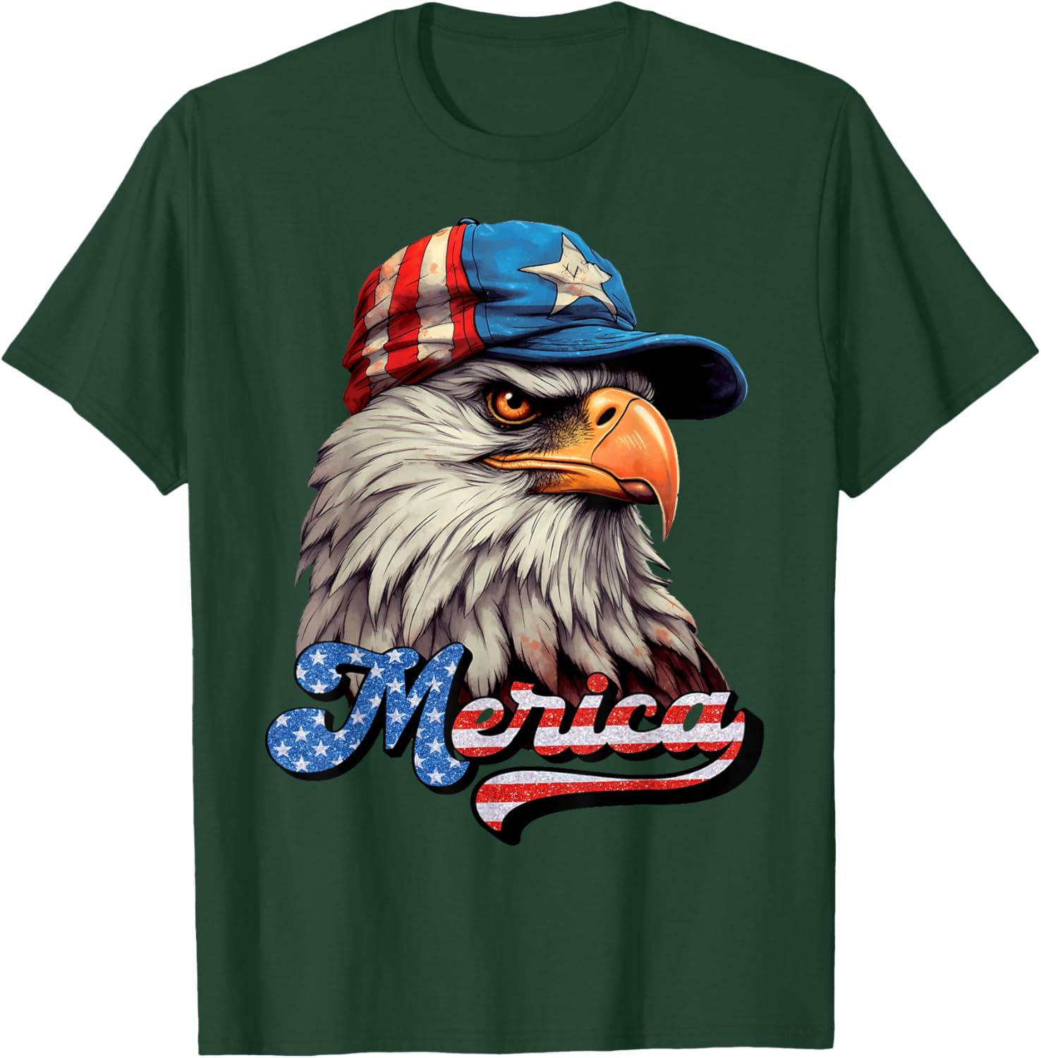 Merica Patriotic USA Eagle Of Freedom 4th of July Men Women T-Shirt - T-Shirt | Forest