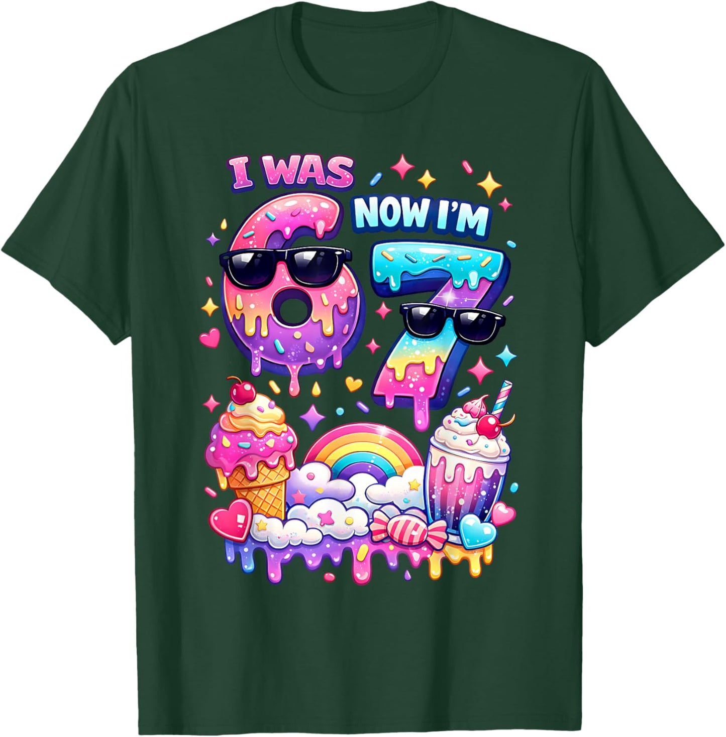 I was 6 Now I'm 7 Ice Cream Dripping 67 Meme Kindergeburtstag T-Shirt - T-Shirt | Forest