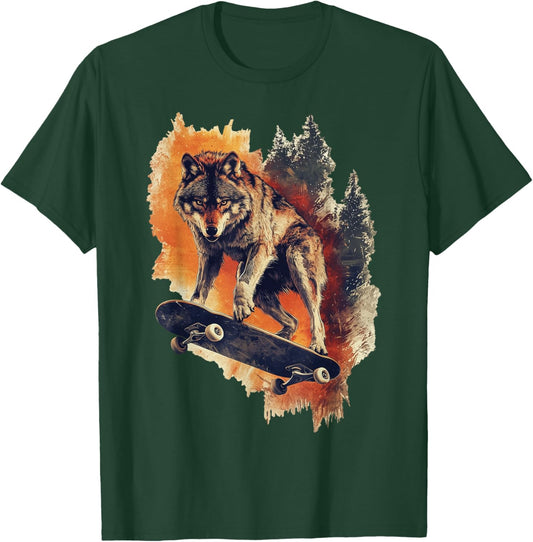 Wolf Wolves Skateboard Skateboarding Funny Graphic T-Shirt - T-Shirt | Forest
