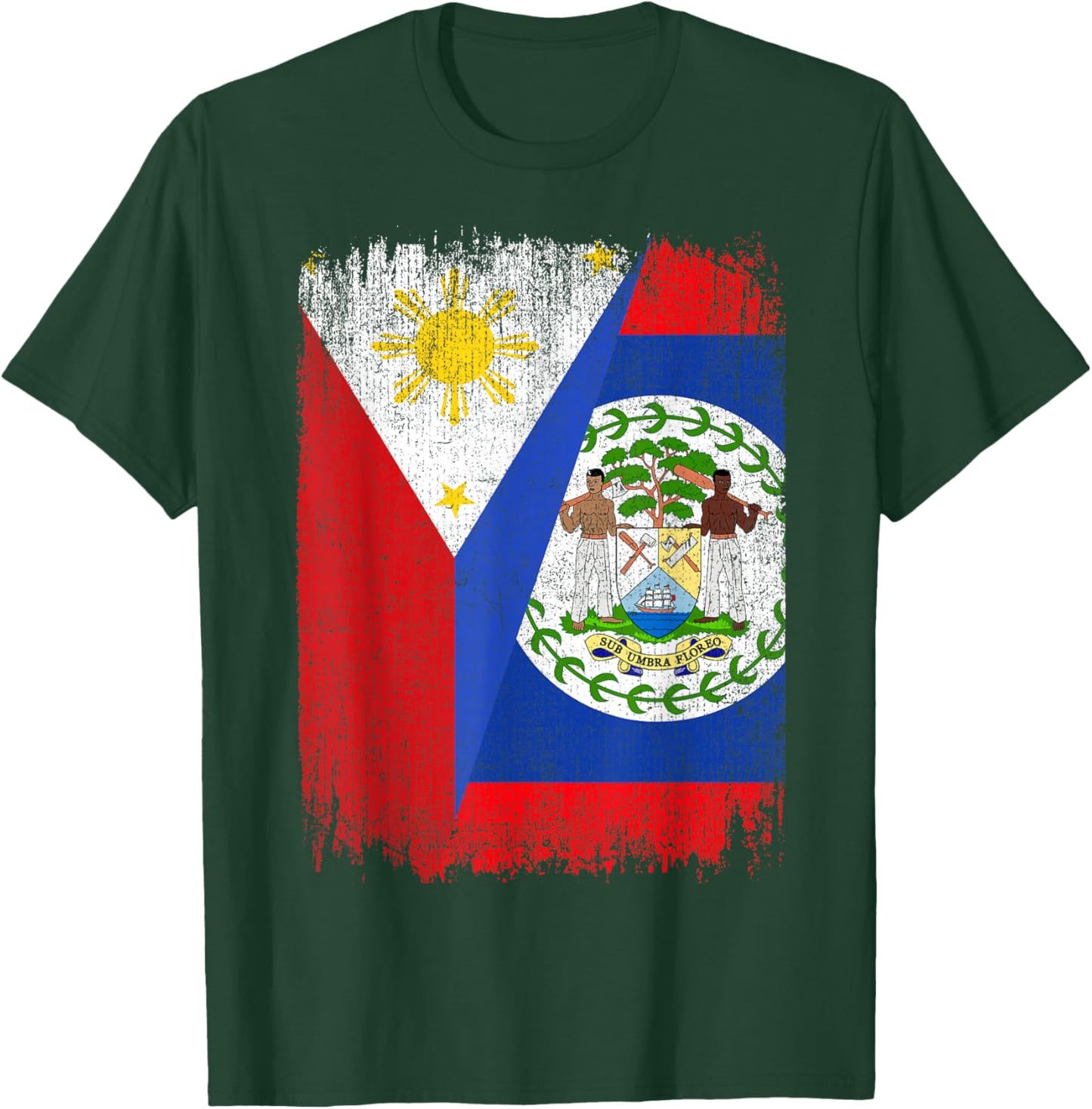 Half Philippines Belize Flag Filipino Belizean Roots T-Shirt - T-Shirt | Forest