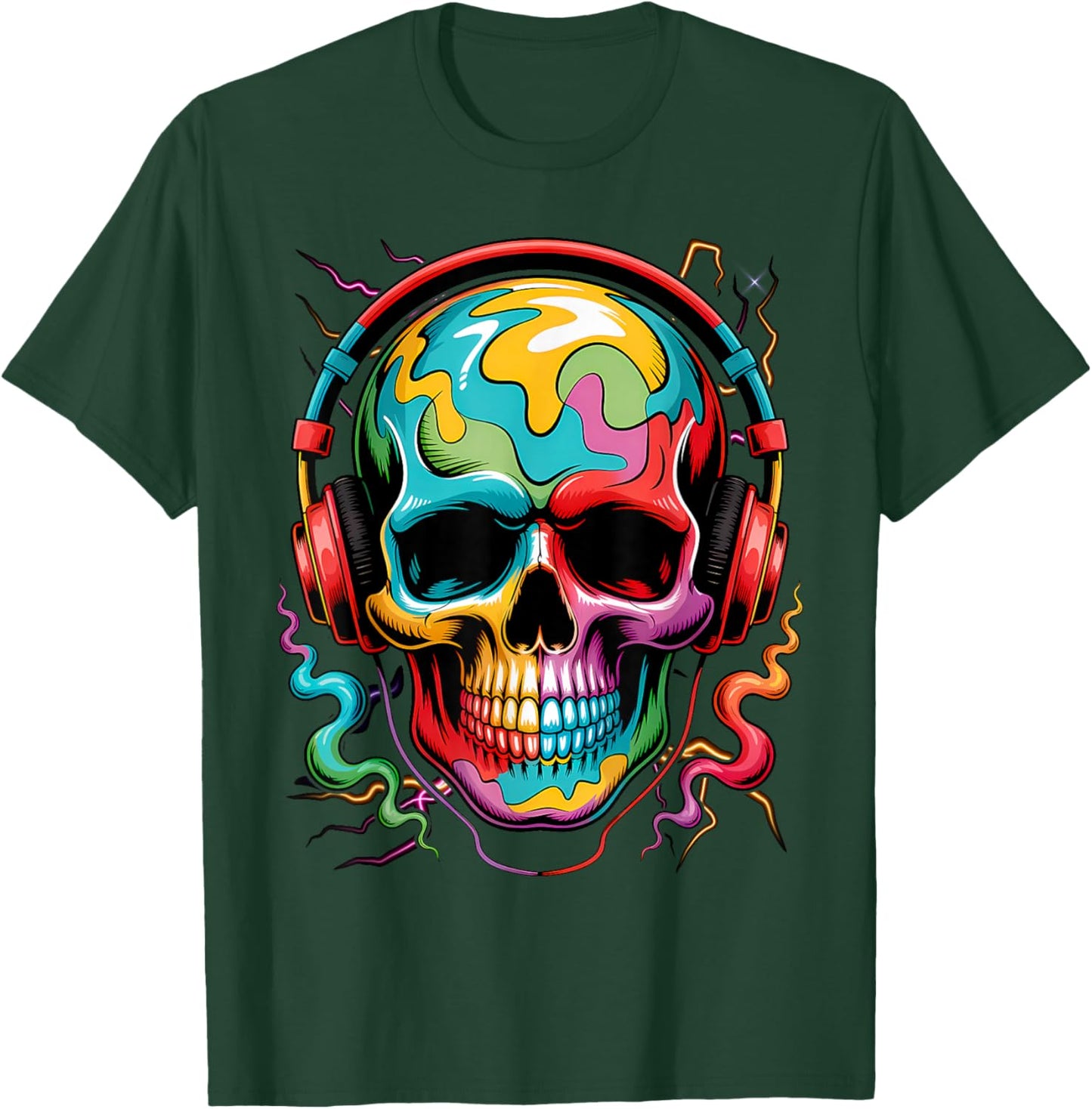 Skull Geometric Art Colorful Fantasy Graphic T-Shirt - T-Shirt | Forest