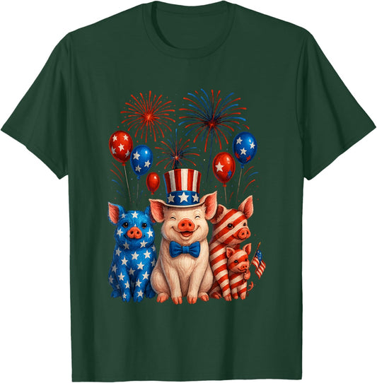 Fireworks American Flag Funny Pig Patriotic Farmer 4th July T-Shirt - T-Shirt | Forest