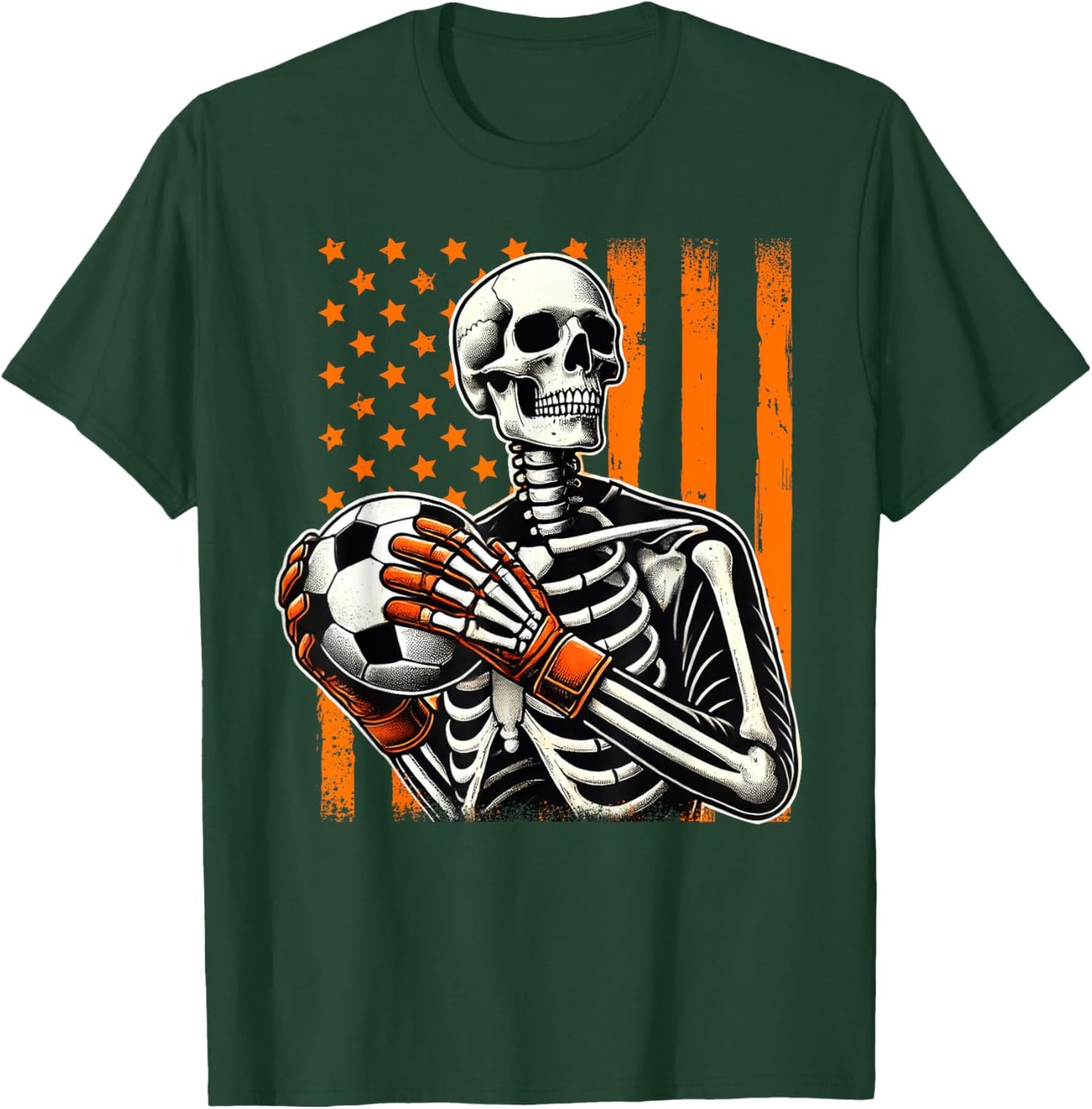 Skeleton Goalkeeper Holding Soccer Ball Goalie Halloween USA T-Shirt - T-Shirt | Forest