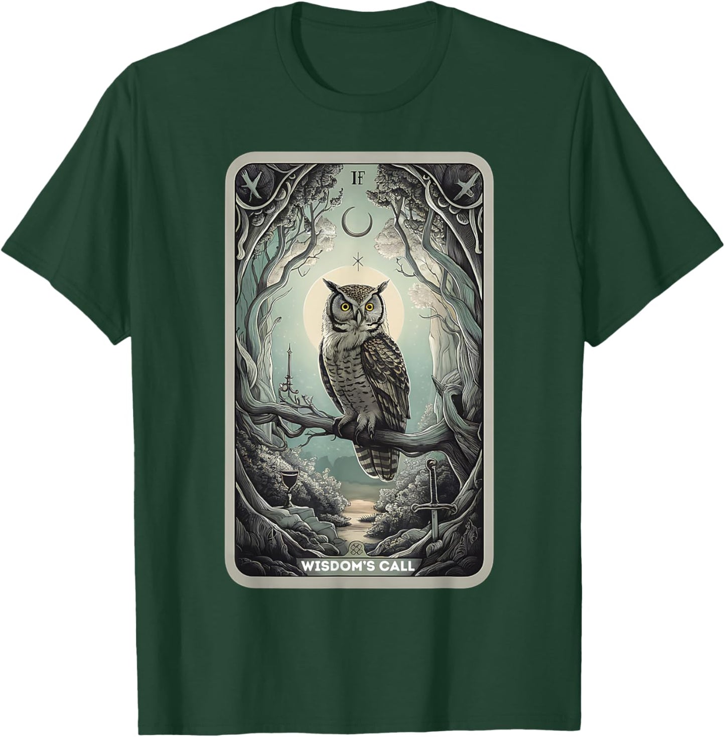 Tarot Card "Wisdom Call" Owls Lover Mystical Owl Tarot Card T-Shirt - T-Shirt | Forest