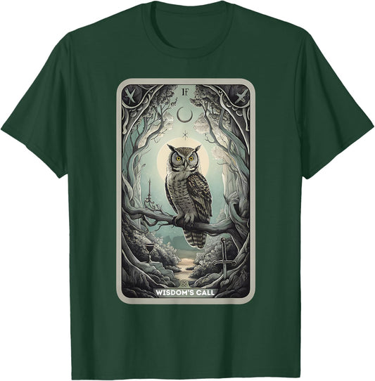 Tarot Card "Wisdom Call" Owls Lover Mystical Owl Tarot Card T-Shirt - T-Shirt | Forest