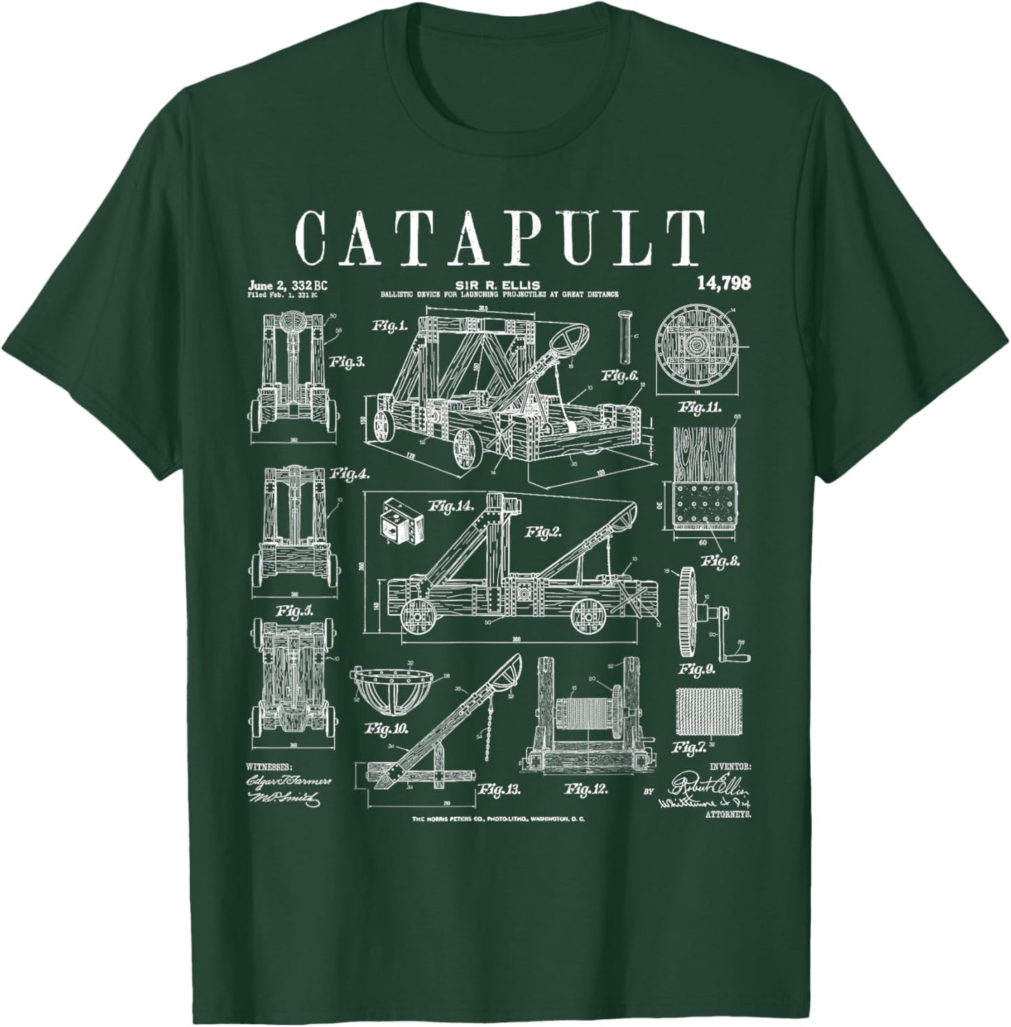 Catapult Medieval Ancient Siege Engine Funny Vintage Patent T-Shirt - T-Shirt | Forest