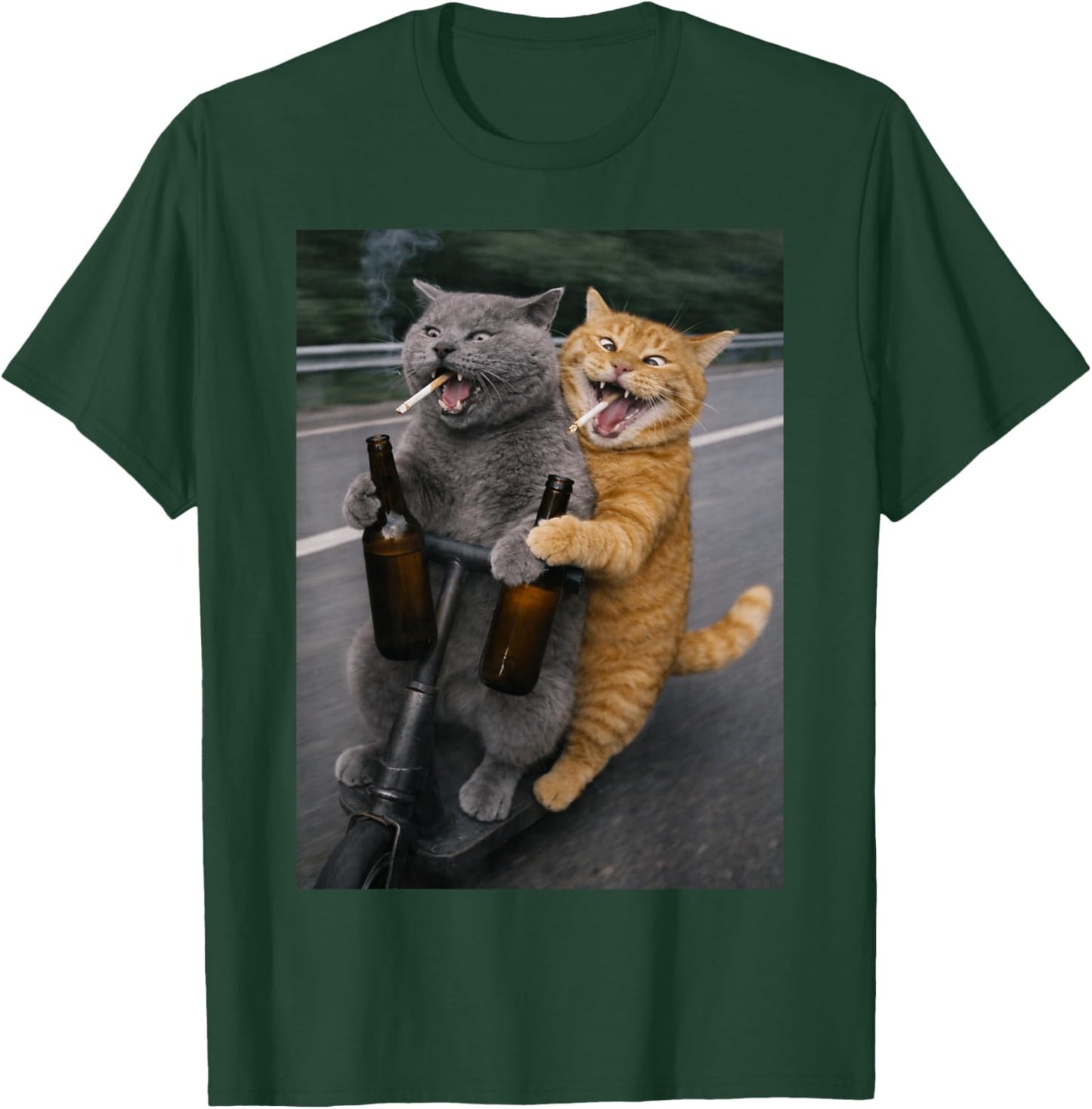 Funny Cat Smoking Cigarette and Drinking T-Shirt - T-Shirt | Forest