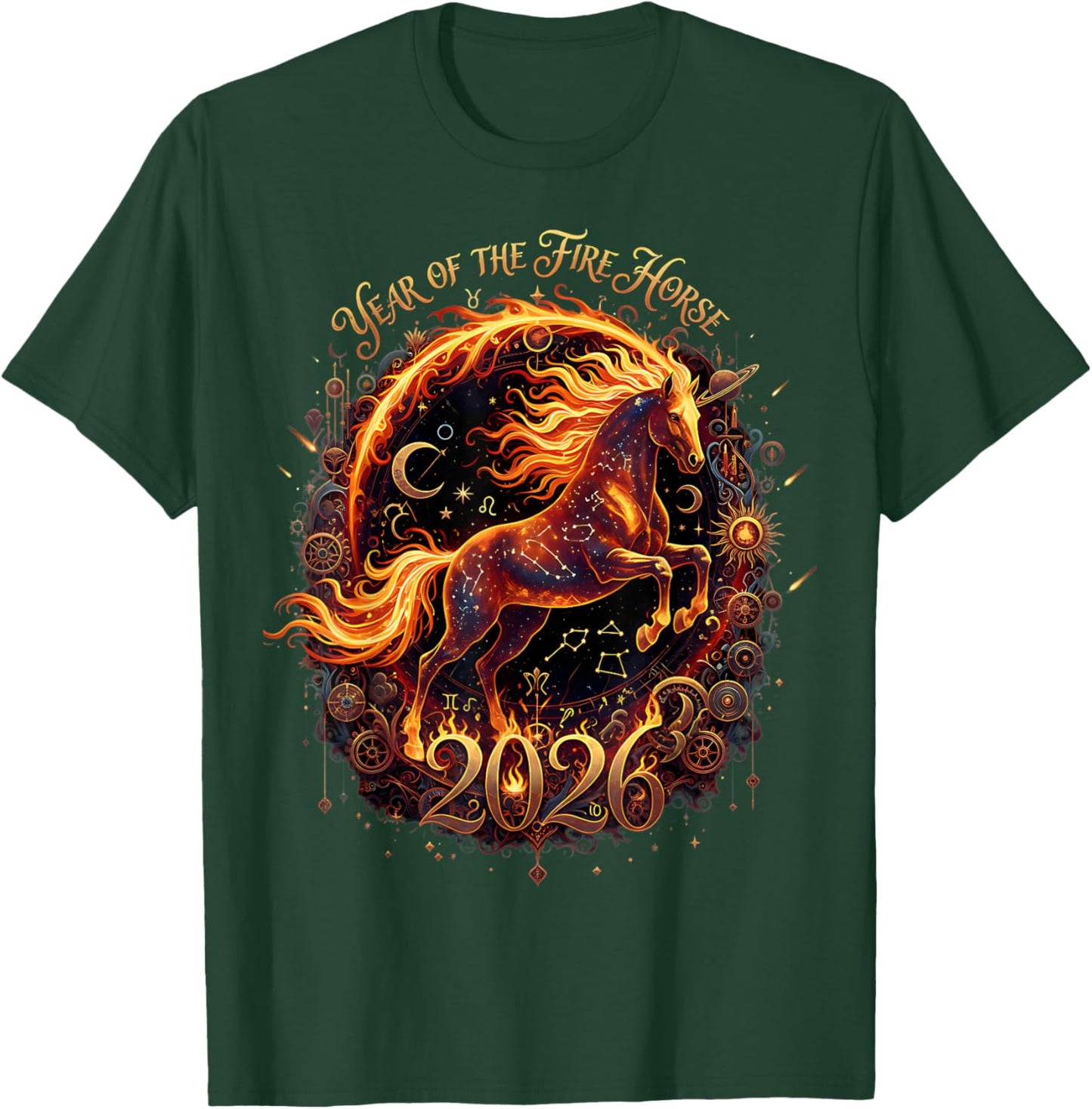 Year of the Fire Horse 2026 Moon Chinese New Year Zodiac T-Shirt - T-Shirt | Forest