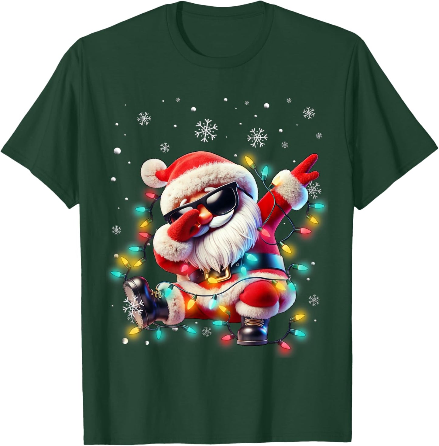 Dabbing Santa Xmas Lights Boys Men Kids Funny Christmas T-Shirt - T-Shirt | Forest
