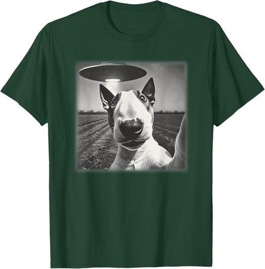 Vintage English Bull Terrier UFO Alien Selfie Dog Mom Dad T-Shirt - T-Shirt | Forest
