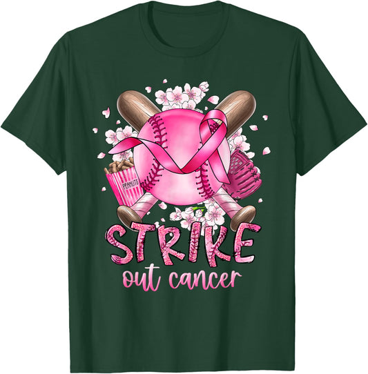 Strike Out Breast Cancer Softball Baseball Player Support T-Shirt - T-Shirt | Forest