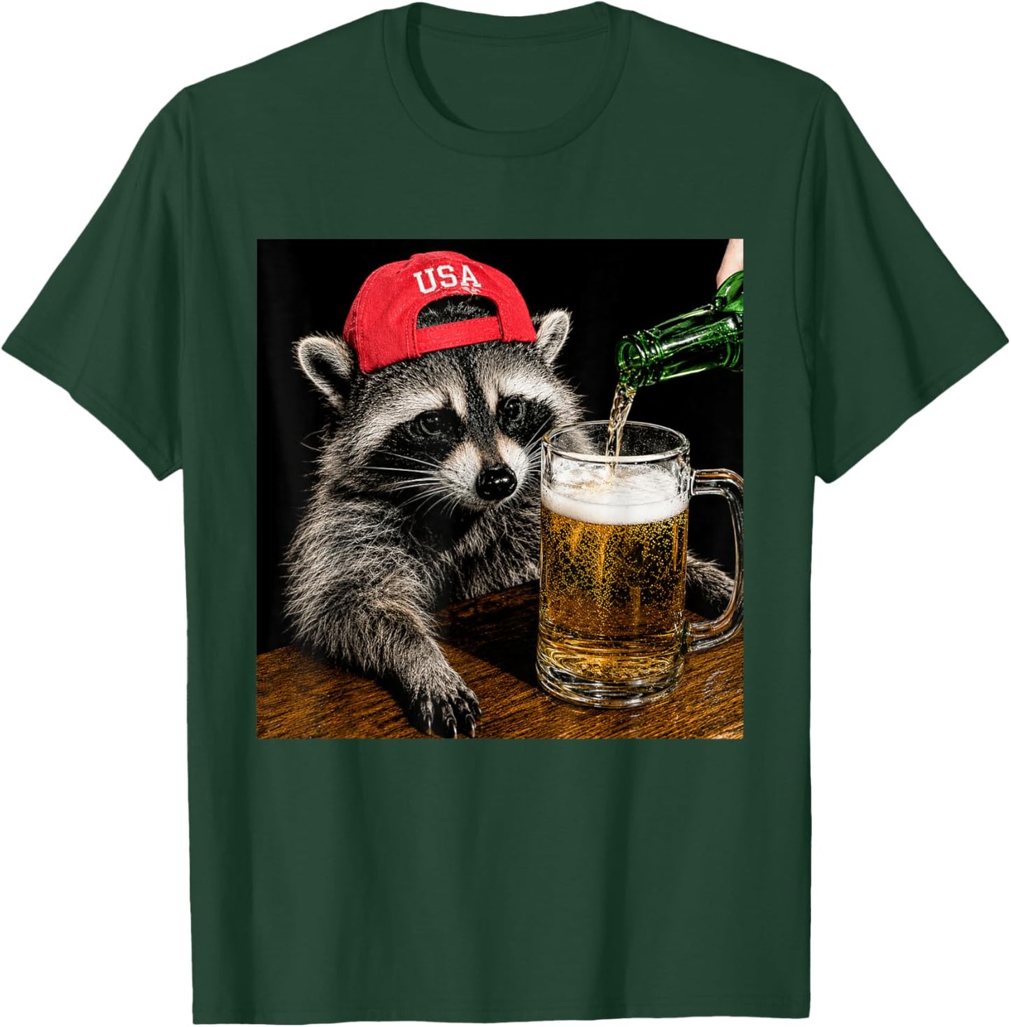 Funny Raccoon Drinking Beer Patriotic USA 4th of July Men T-Shirt - T-Shirt | Forest