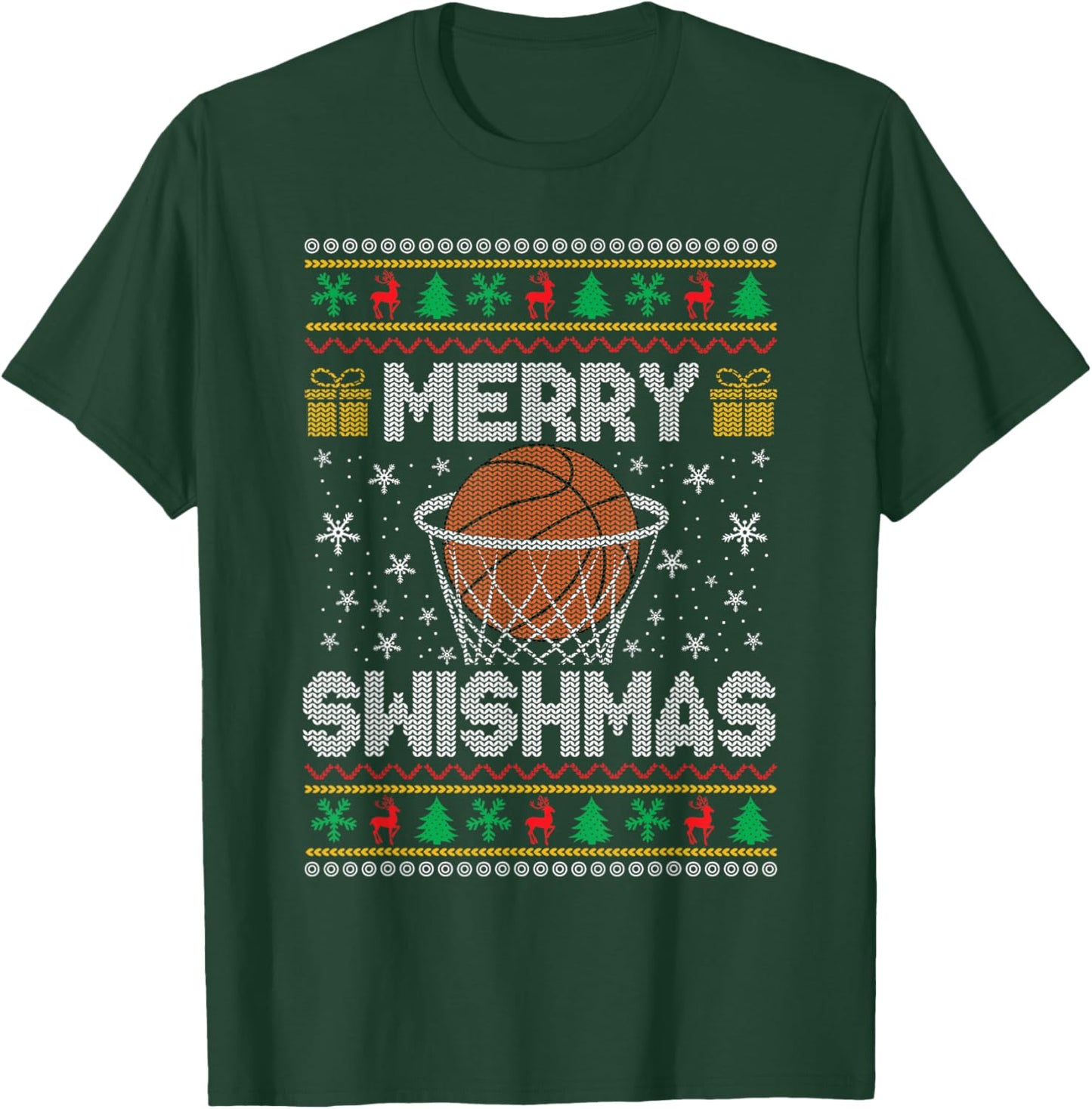 Merry Christmas Ugly Christmas Sweater Basketball Fans Women T-Shirt - T-Shirt | Forest
