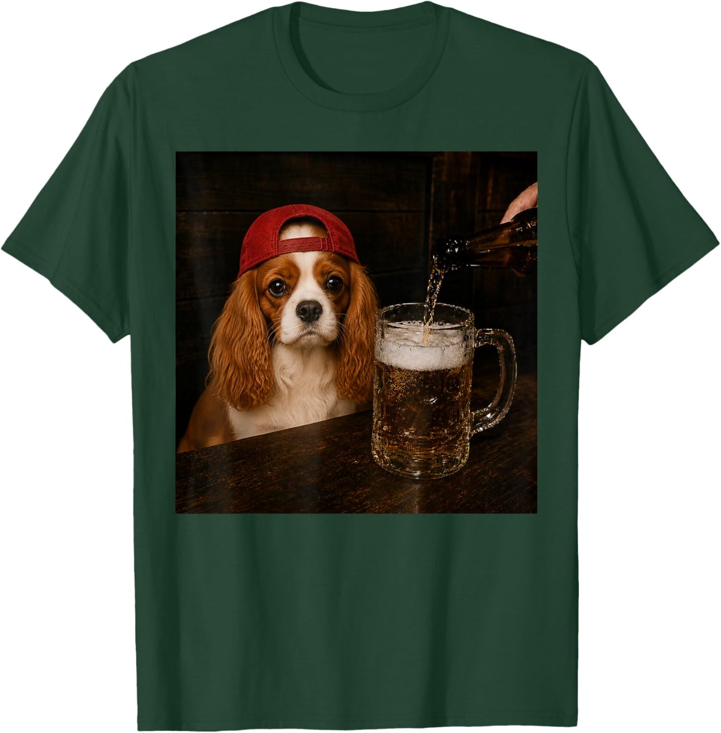 Cavalier King Charles Spaniel Drinking Beer Funny Dog Meme T-Shirt - T-Shirt | Forest
