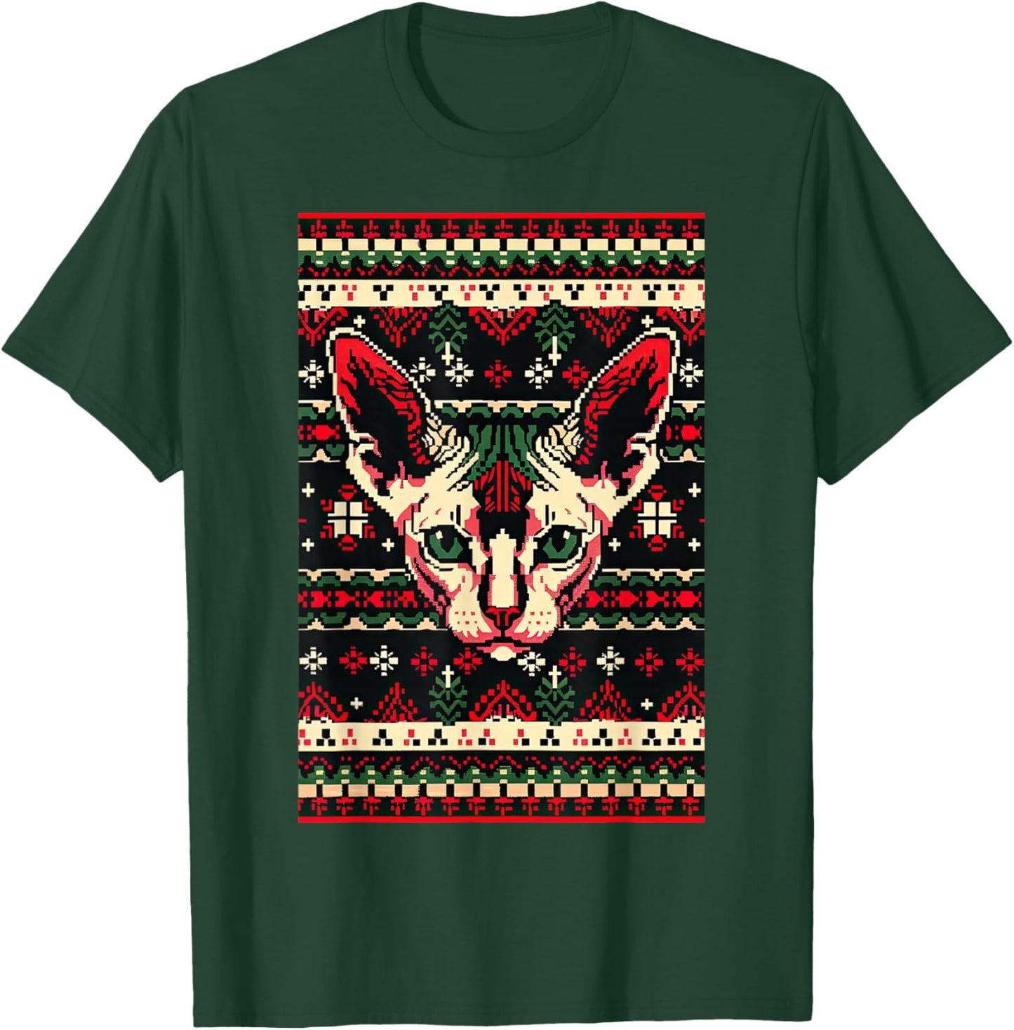 Christmas Ugly Sweater Sphynx Cat Funny Xmas T-Shirt - T-Shirt | Forest