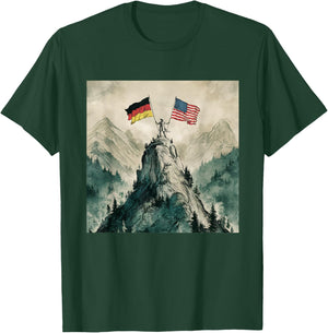 USA and Germany Flags - Historic Mountaintop Victory T-Shirt - T-Shirt | Forest