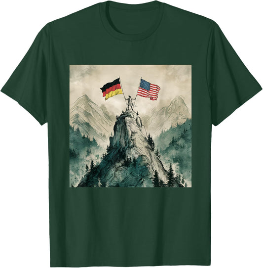 USA and Germany Flags - Historic Mountaintop Victory T-Shirt - T-Shirt | Forest