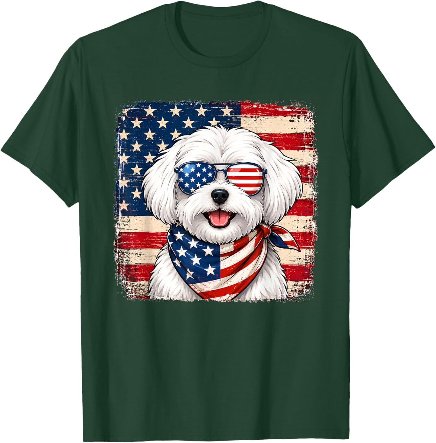 Maltese Dog US America Flag Patriotic Maltese 4th of July T-Shirt - T-Shirt | Forest