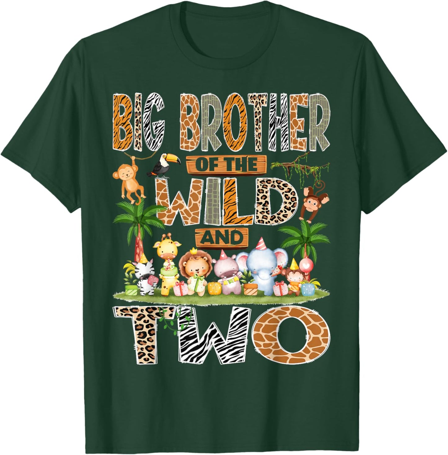 Big Brother of The Wild & Two 2nd Birthday Boy Safari Jungle T-Shirt - T-Shirt | Forest
