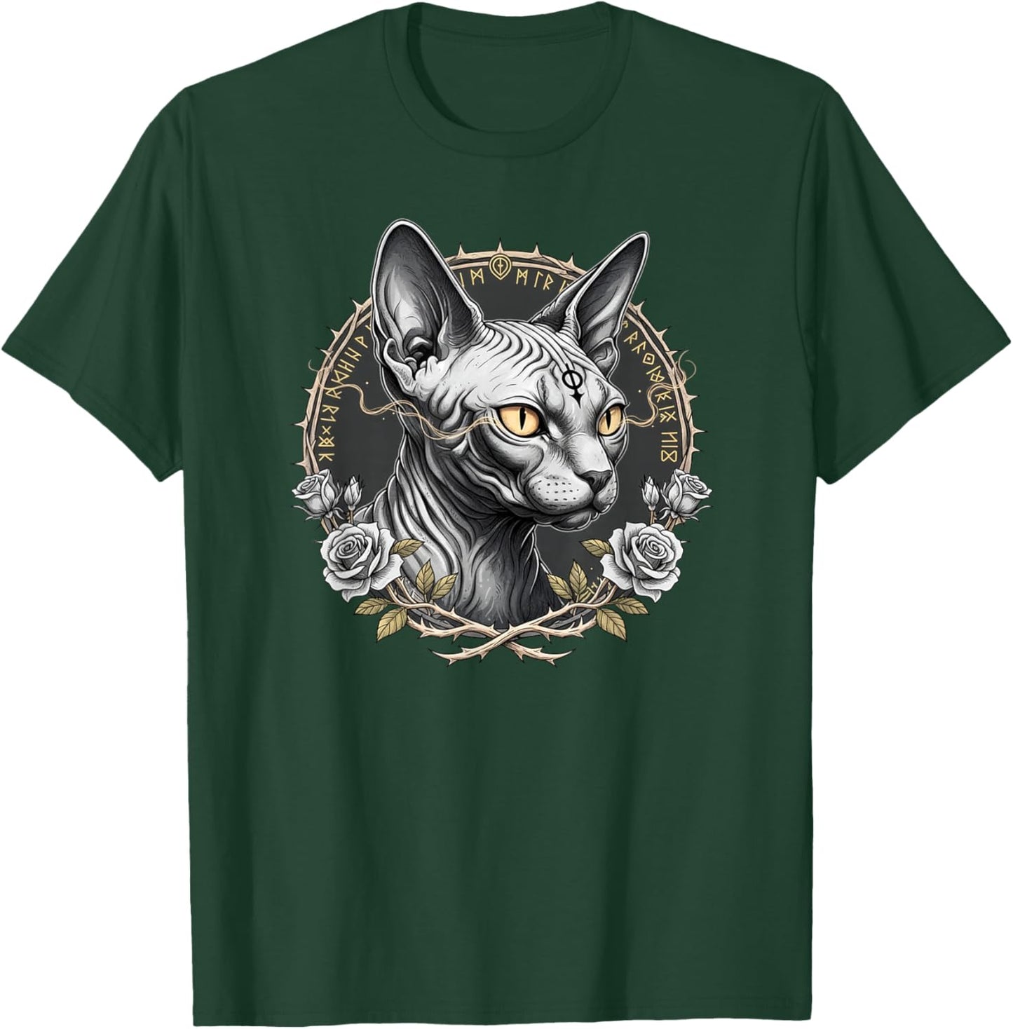 Gothic Sphynx Cat Occult Witchy Sacred Geometry T-Shirt - T-Shirt | Forest