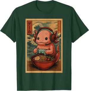 Kawaii Anime Gamer Axolotl Ramen Retro Japanese Gaming Funny T-Shirt - T-Shirt | Forest