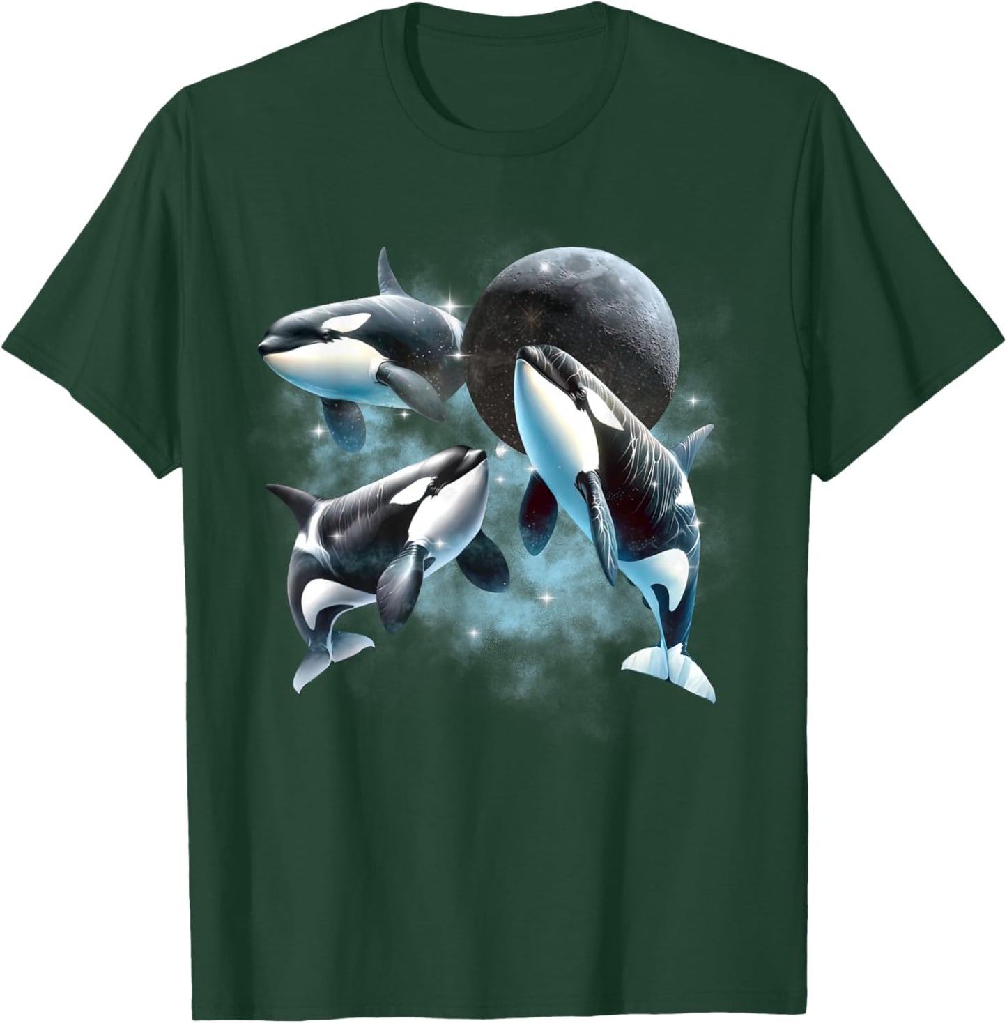 Three Orcas Howling The Moon Vintage 90s Sea Animal Moon T-Shirt - T-Shirt | Forest