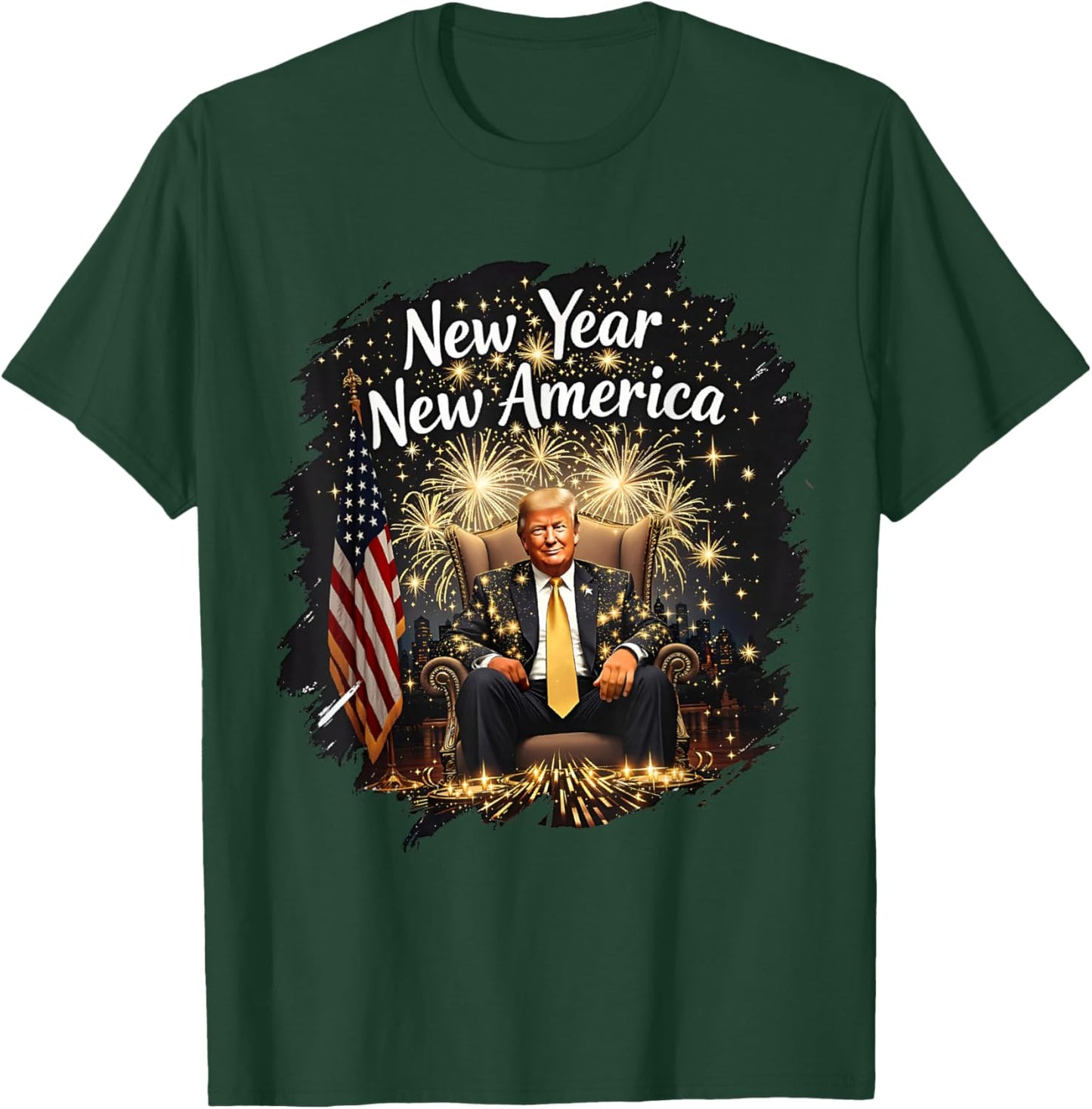 New Year New America Happy New Year Party 2025 Trump Funny T-Shirt - T-Shirt | Forest