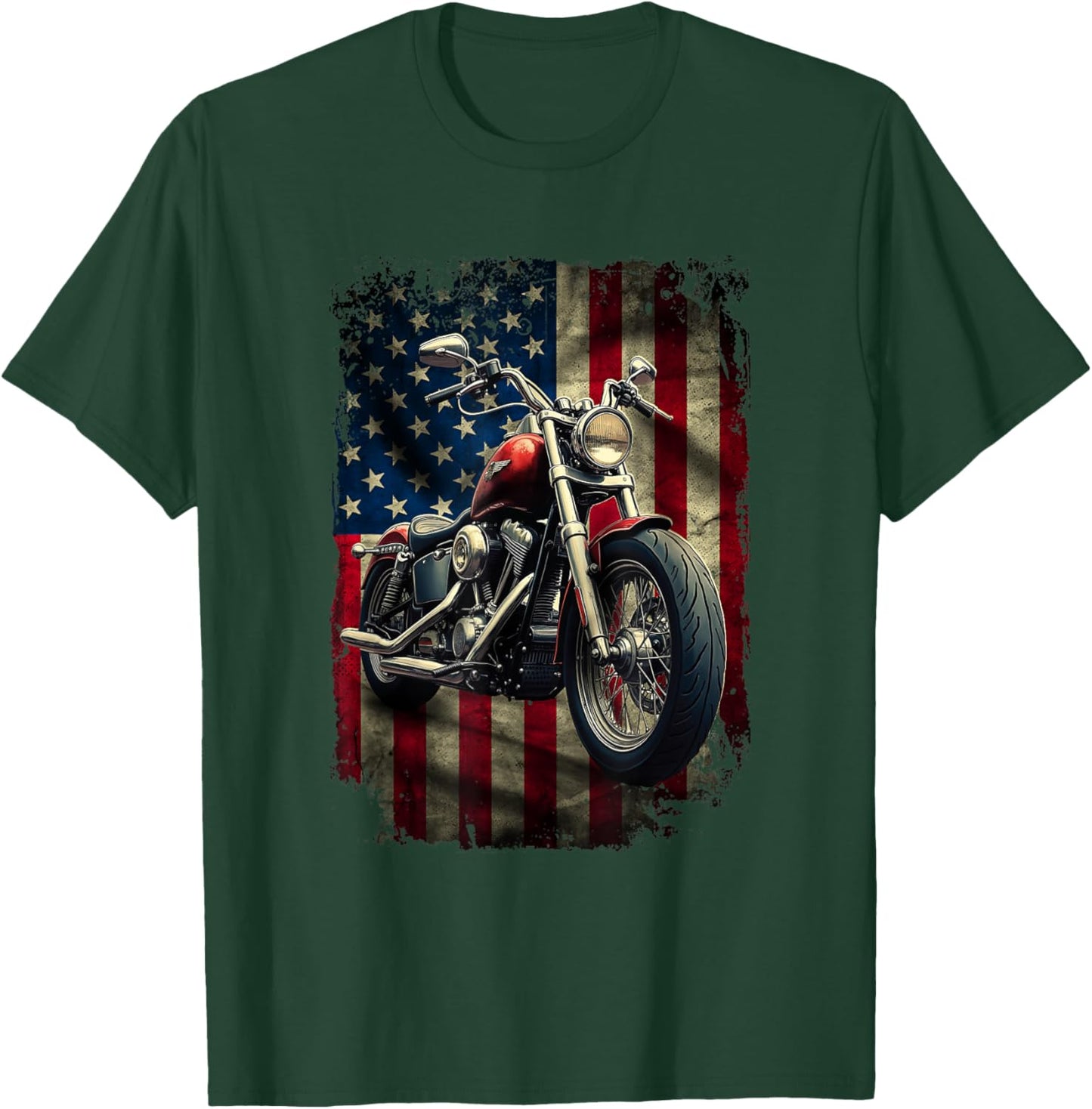 USA Flag Motorcycle - Biker Motorcycle Motorcycling T-Shirt - T-Shirt | Forest