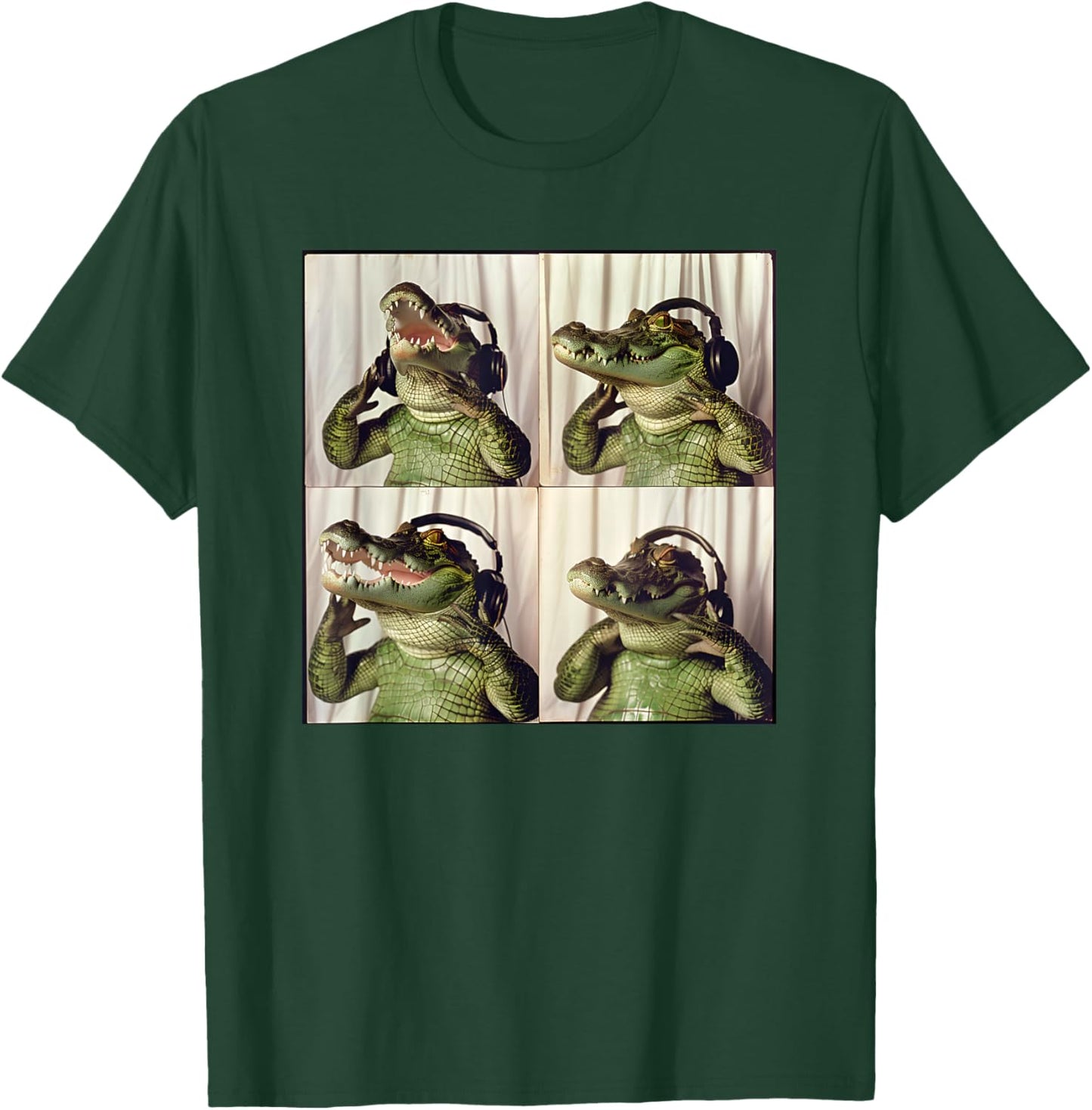Alligator With Headphones Animal Photobooth Cool Gator T-Shirt - T-Shirt | Forest