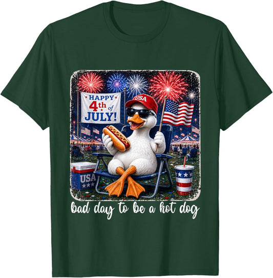 It's A Bad Day to Be A Hotdog Goose Fourth of July Patriotic T-Shirt - T-Shirt | Forest