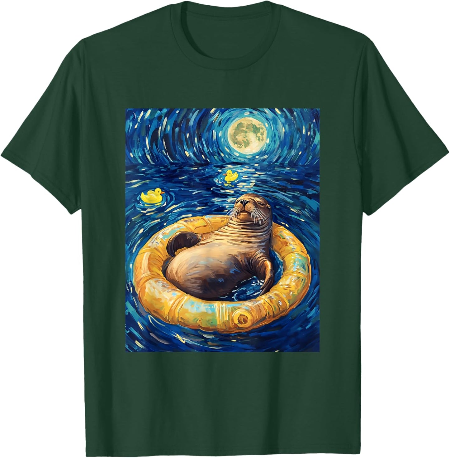 Sea Lions Illustration Starry Night T-Shirt - T-Shirt | Forest