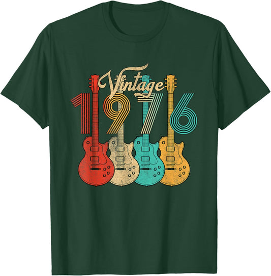 Vintage Born in 1976 50th Birthday Gifts 50 Years Old Guitar T-Shirt - T-Shirt | Forest