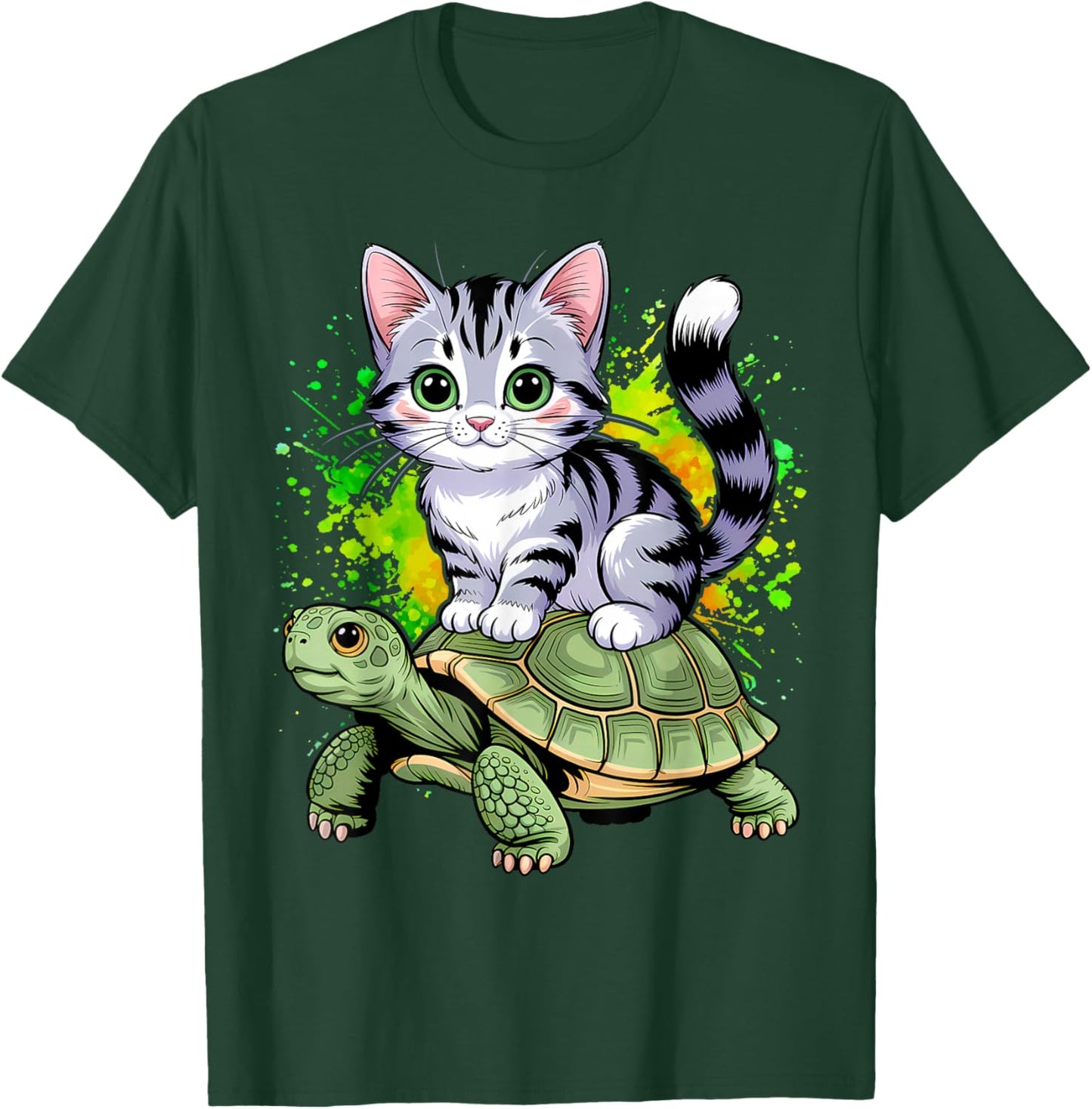 Cat Riding Turtle Lover Men Women Girls Kids T-Shirt - T-Shirt | Forest