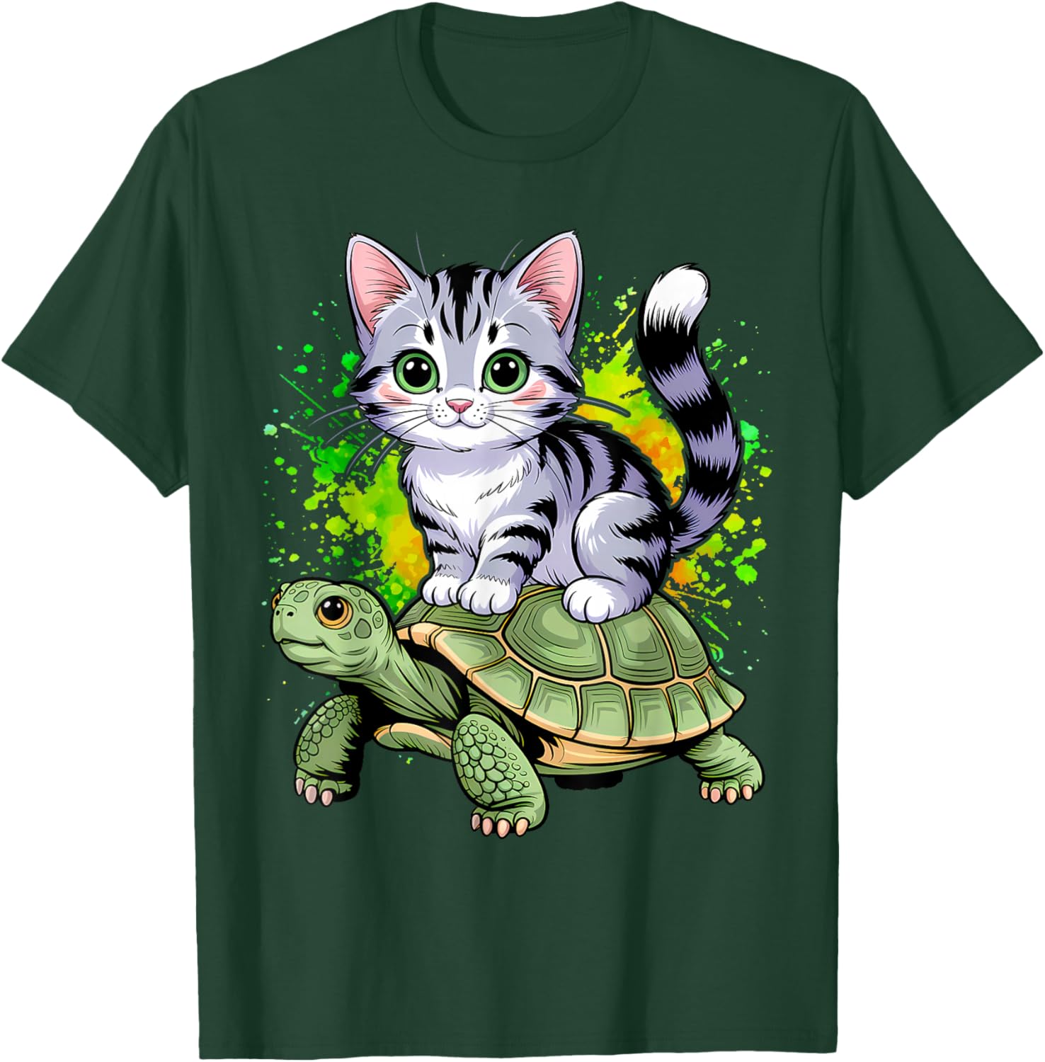Cat Riding Turtle Lover Men Women Girls Kids T-Shirt - T-Shirt | Forest