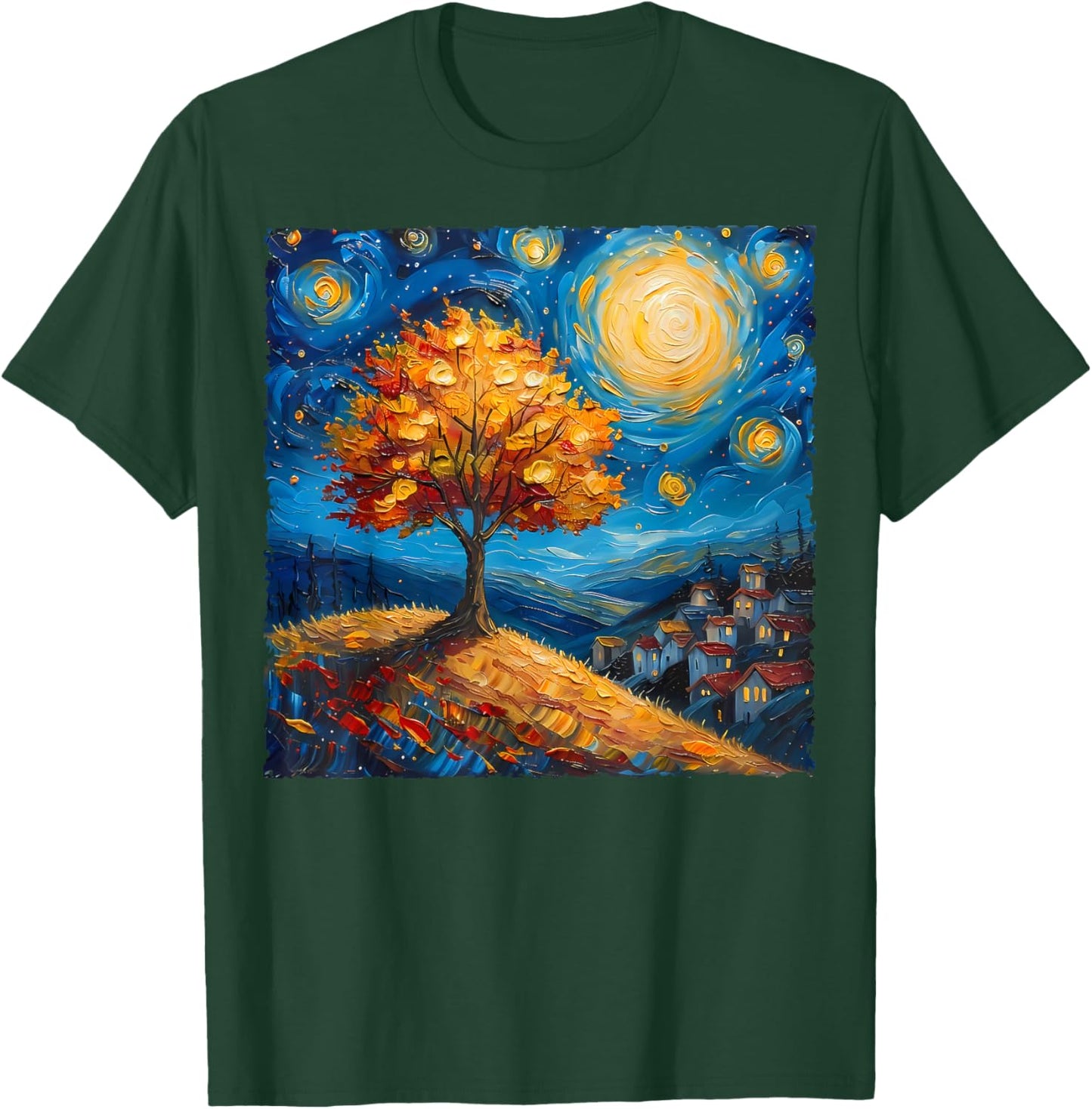 Maple Tree Van Gogh Starry Night Art Autumn Nature Lovers T-Shirt - T-Shirt | Forest