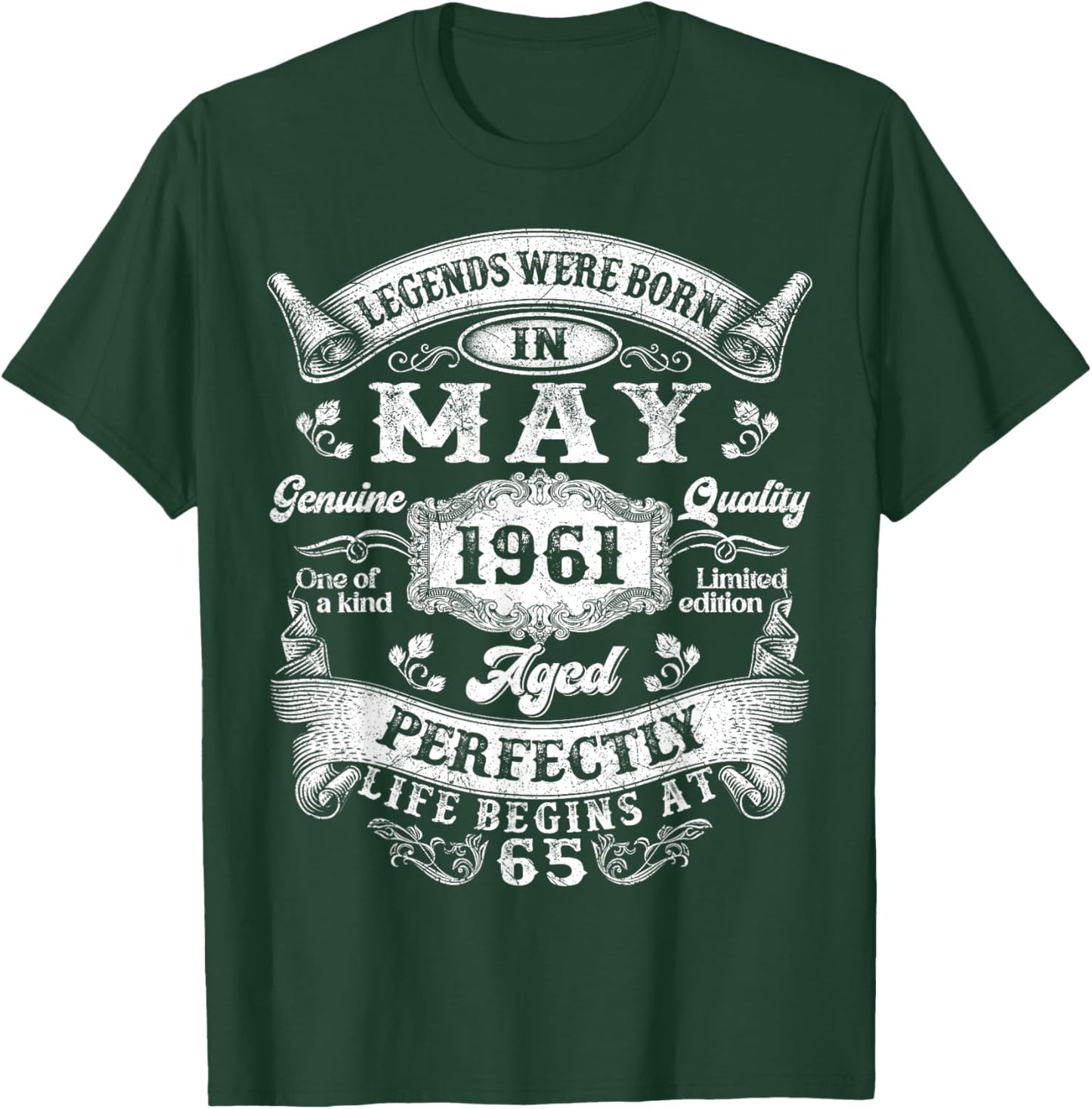 Legends were Born in May 1961 Vintage 65th Birthday T-Shirt - T-Shirt | Forest