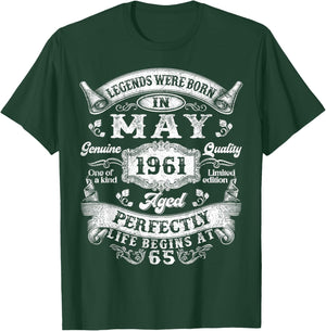 Legends were Born in May 1961 Vintage 65th Birthday T-Shirt - T-Shirt | Forest