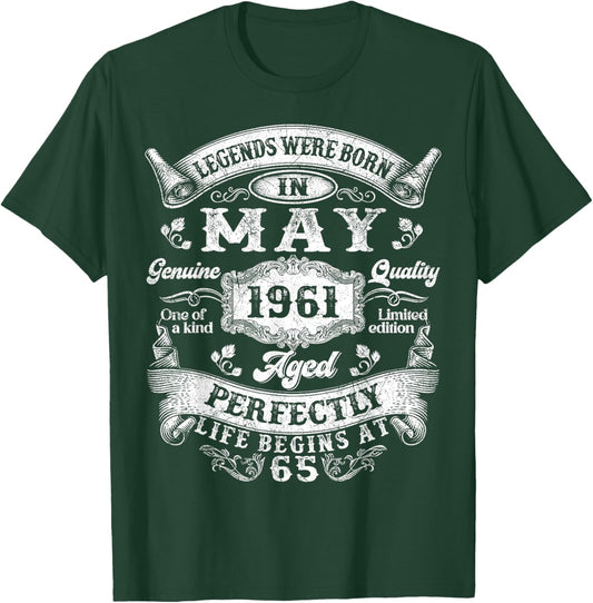 Legends were Born in May 1961 Vintage 65th Birthday T-Shirt - T-Shirt | Forest