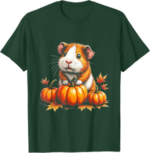 Cute Guinea Pig Fall Vibes Autumn Pumpkins Thanksgiving T-Shirt - T-Shirt | Forest