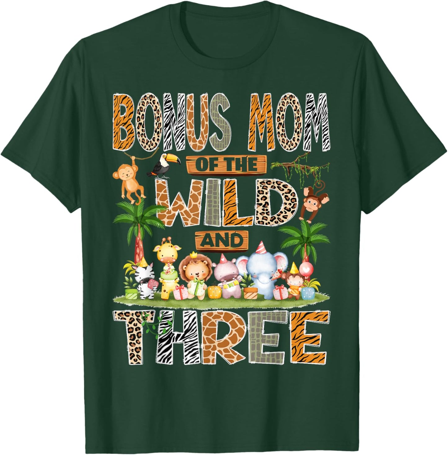 Bonus Mom of The Wild & Three 3rd Birthday Boy Safari Jungle T-Shirt - T-Shirt | Forest