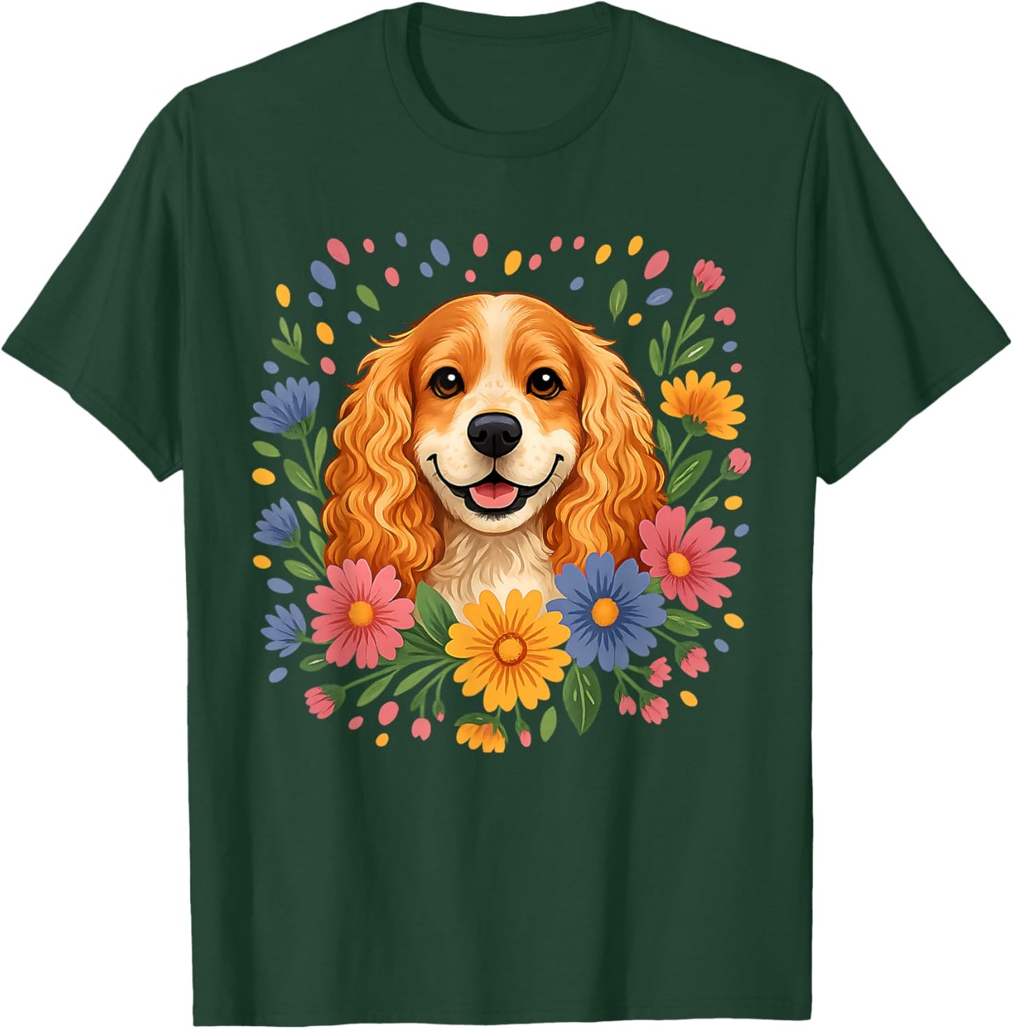 English Cocker Spaniel Colorful Spring Flowers Wildflowers T-Shirt - T-Shirt | Forest