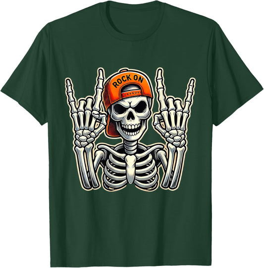 Cool Skeleton Rocker Skater Cap Halloween Punk Rock T-Shirt - T-Shirt | Forest