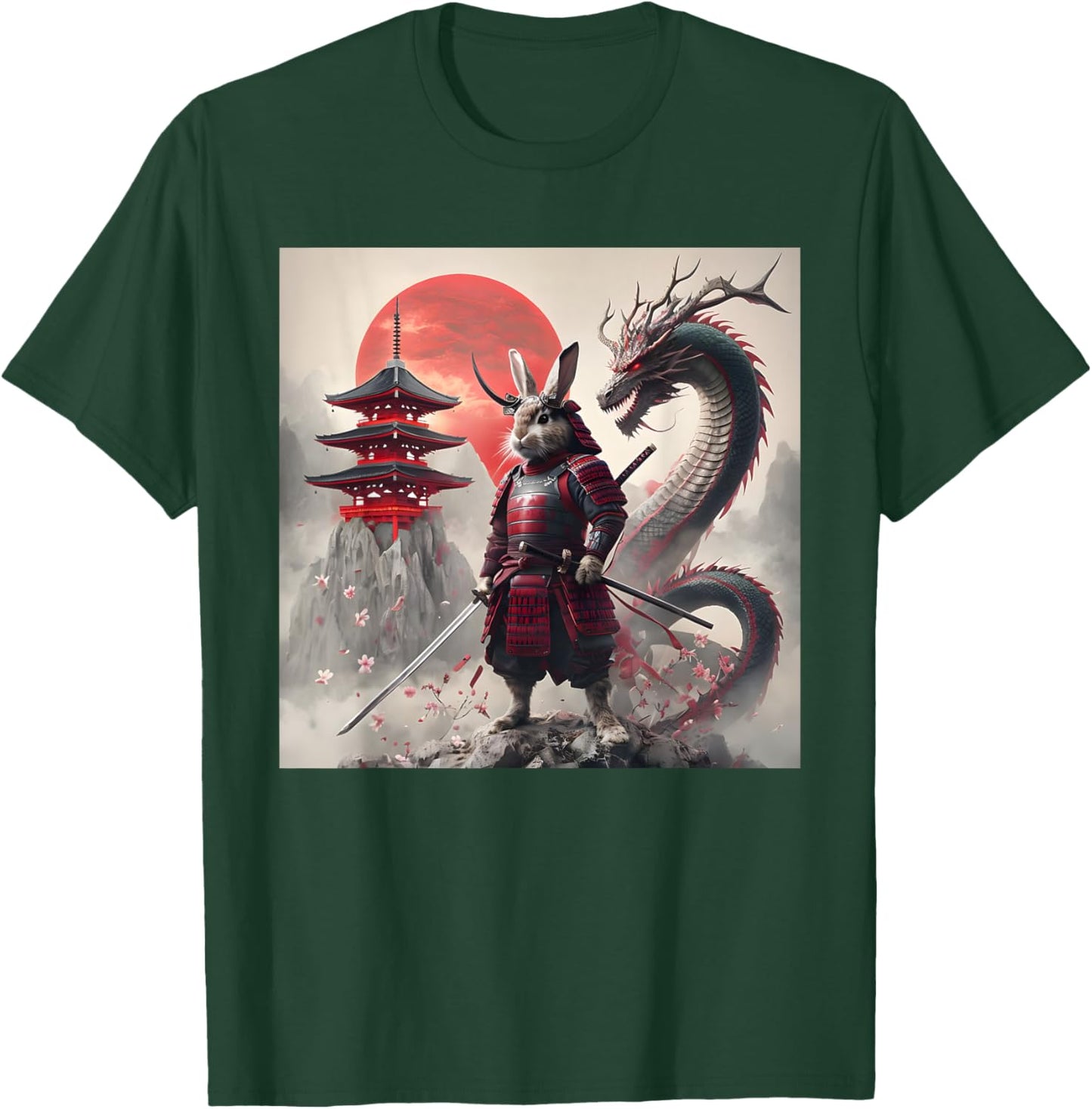 Samurai Bunny Rabbit Graphic Warrior Japanese Rabbit Ninja T-Shirt - T-Shirt | Forest